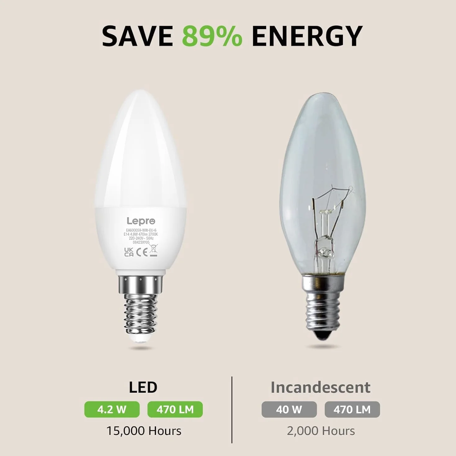 Lepro Żarówka LED E14, ciepła biel, 4,2 W, 470 lumenów, 6 sztuk, zastępuje żarówkę 40 W, C35 2700 K ciepła biel, 250° żarówki
