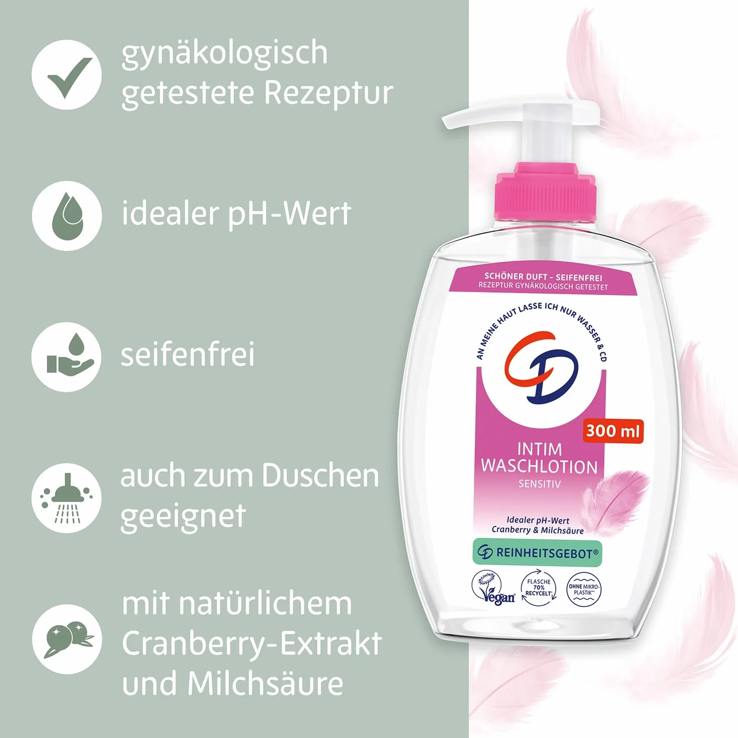 CD Wohlfühl balsam do higieny intymnej, 300 ml, wegański, do łagodnego czyszczenia okolic intymnych, z ekstraktem z żurawiny i kwasem mlekowym, pielęgnacja ciała bez mydła