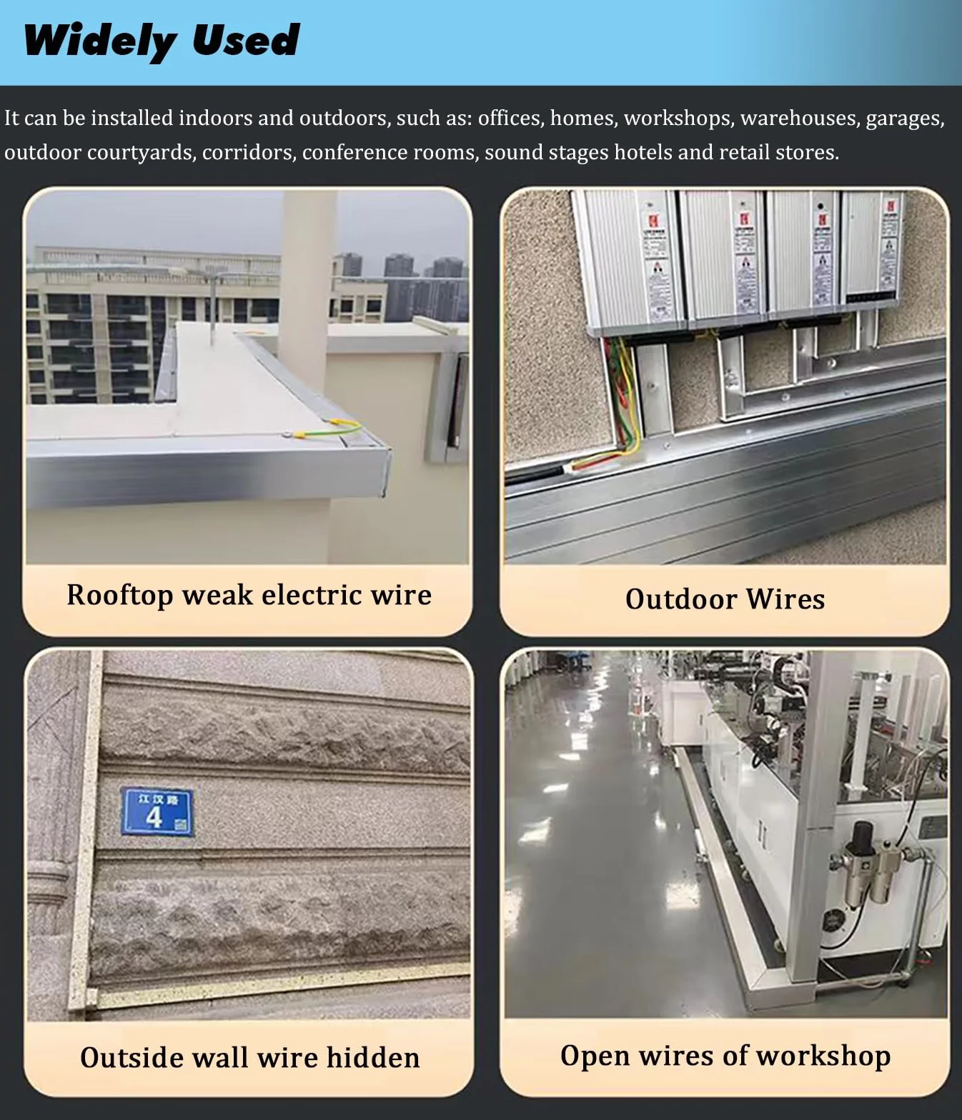 Cord Cable Wire Cover Aluminiowe kanały druciane Osłona przewodu kablowego Bieżnia, 4 sztuki Małe, duże, wodoodporne zarządzanie ukrywaniem przewodu elektrycznego((1.57x0.98in)40x25mm)