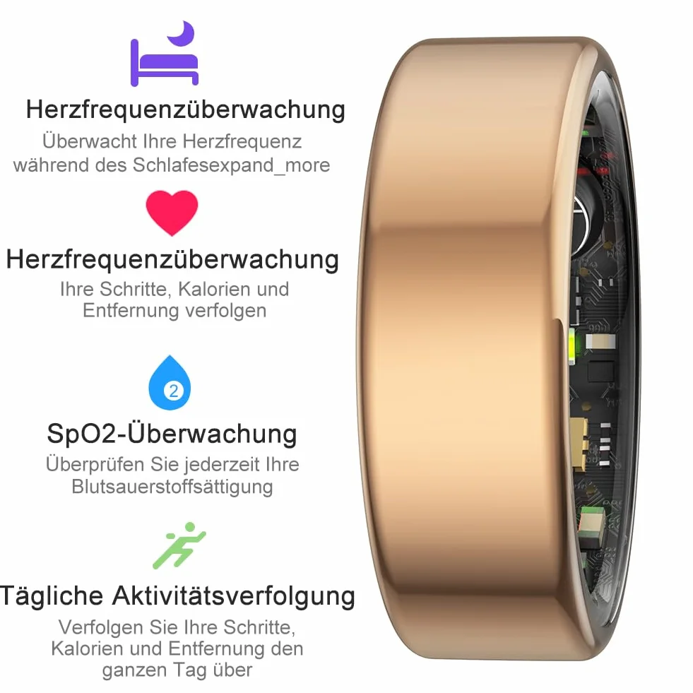 Smart Ring Fitness Tracker, 24h Heart Rate Blood Oxygen, lekki i stylowy, wodoodporny Bluetooth 5ATM, kompatybilny z systemem Android i iOS, 4-6 Days Battery Life, zegarek fitness dla kobiet i