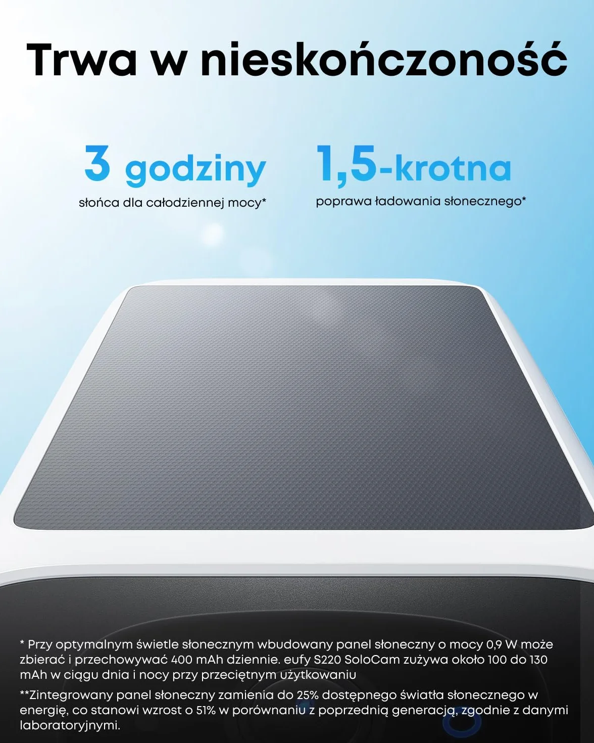 eufy Security SoloCam S220 kamera zewnętrzna bezprzewodowa zasilana energią słoneczną 2K Wi-Fi 2,4 GHz