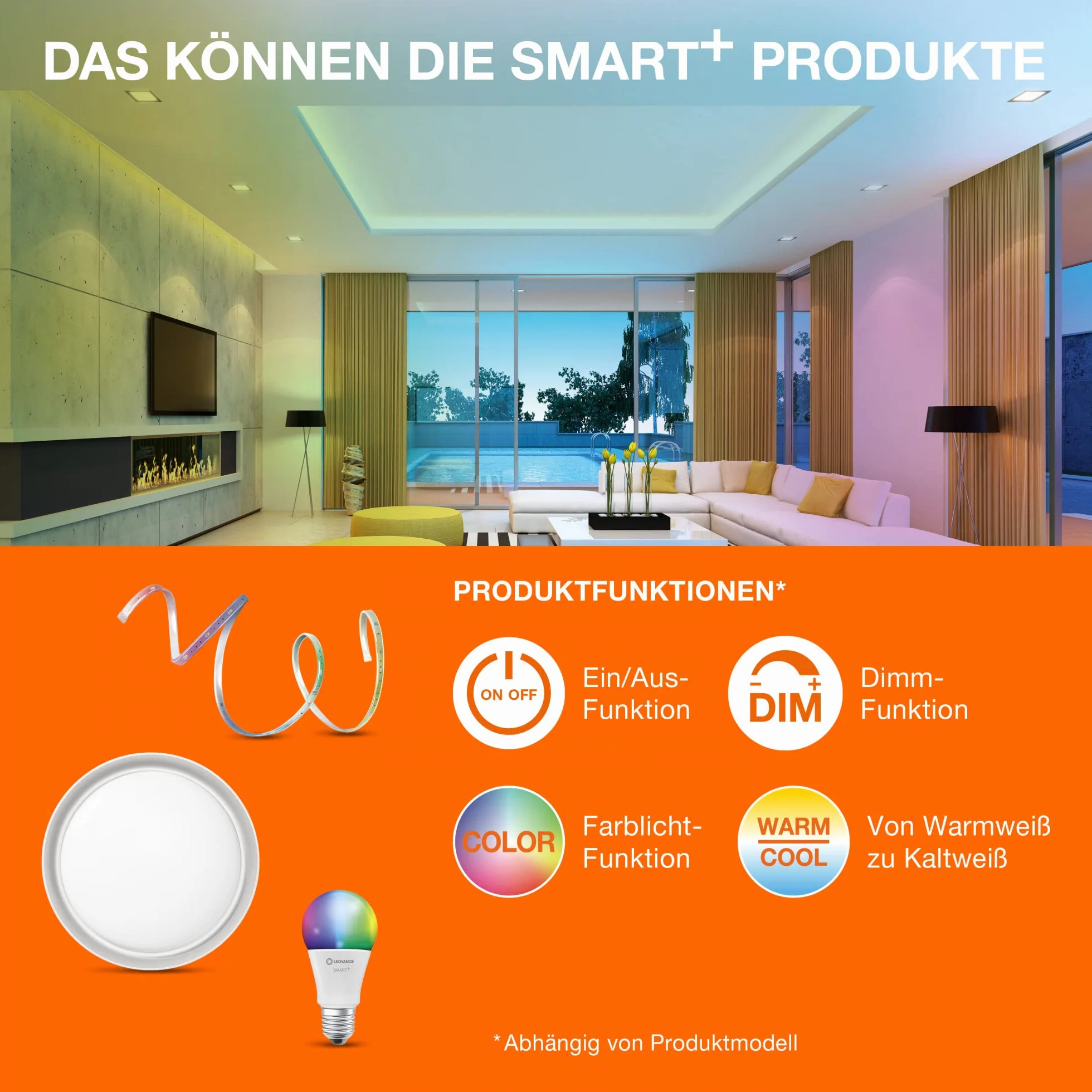 LEDVANCE Smart żarówka LED z Wifi, trzonek E27, ściemnianie, ciepła biel (2500K), kształt Edison, przezroczysty żarnik w przydymionym szkle, możliwość sterowania za pomocą Alexa, Google i aplikacji