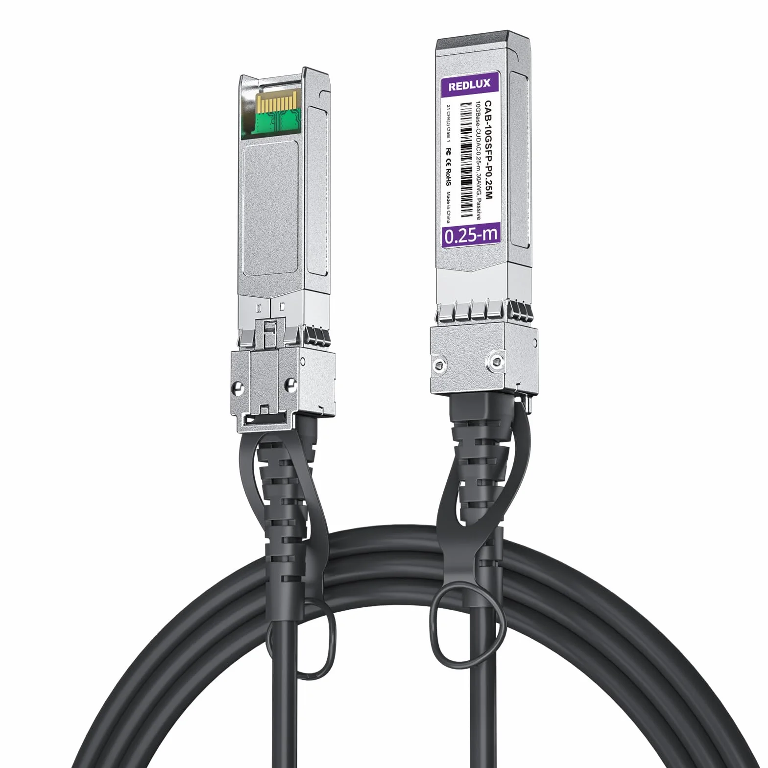 REDLUX Kabel DAC 10G SFP+ 0,25 m, 0,25 m, podwójny kabel miedziany, bezpośrednie połączenie, kompatybilny z Cisco, Ubiquiti UniFi, Meraki, Microtik, Fortinet, TP-Link, D-Link, Broadcom
