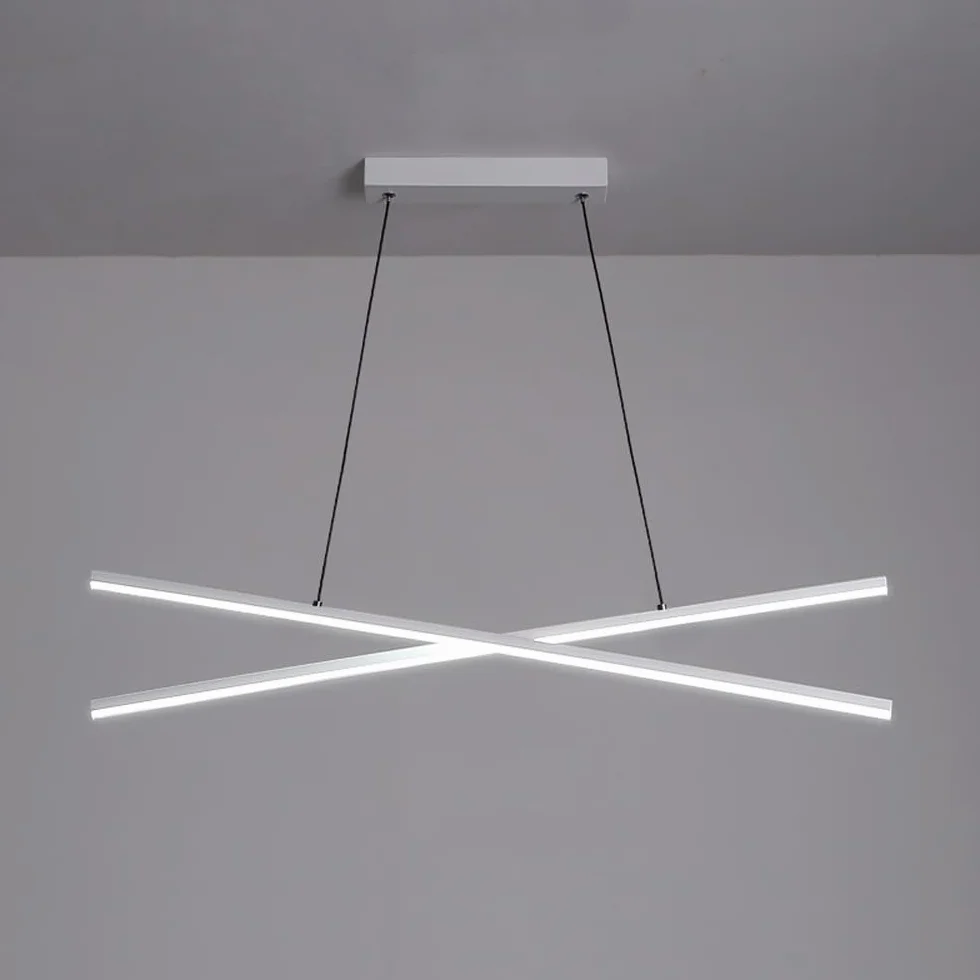 Lampy wiszące Kuchnia Wyspa Nowoczesne oświetlenie żyrandola Jadalnia LED Ściemnialna Czarna oprawa liniowa Biały długi pasek sufitowy Lampa wisząca do baru Restauracja