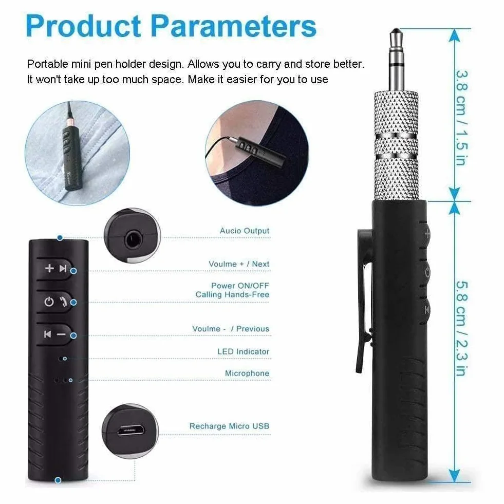 Adapter odbiornika Bluetooth 5.0 3,5 mm do samochodu Aux Audio Słuchawki Zestaw głośnomówiący A2dp