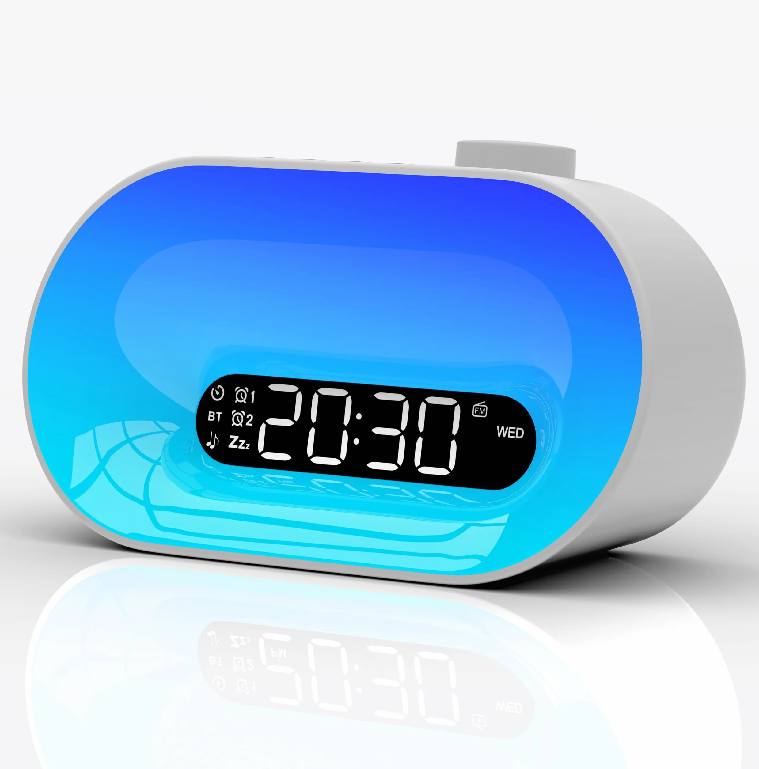 Budzik z radiem FM, 2 alarmy, drzemka, 8 dzwonków, 10 hipnotycznych dźwięków, budzik z głośnikami Bluetooth, 16 kolorów świetlnych na imprezę/urodziny / Boże Narodzenie