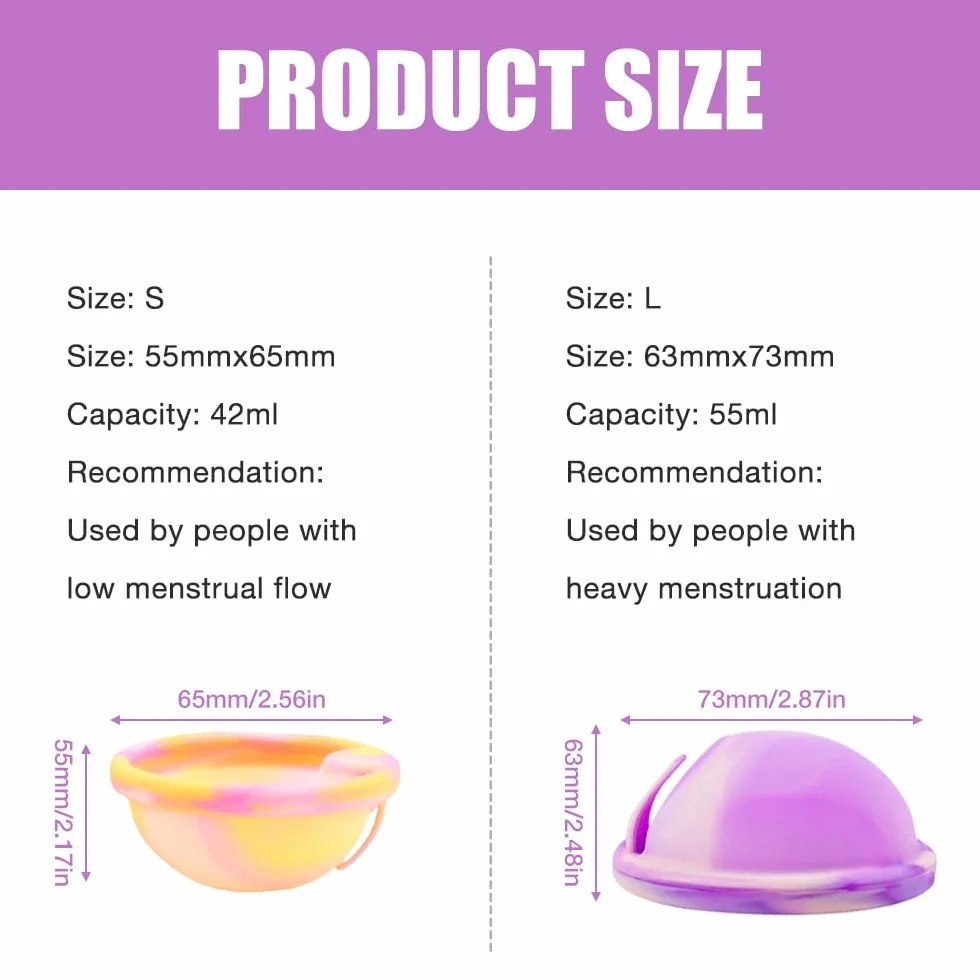 Kubek menstruacyjny, miękki kubek menstruacyjny wielokrotnego użytku, wielokrotnego użytku z 1 krążkiem menstruacyjnym S i kubkiem menstruacyjnym 1L, wykonany w 100% alternatywa dla aktywnych