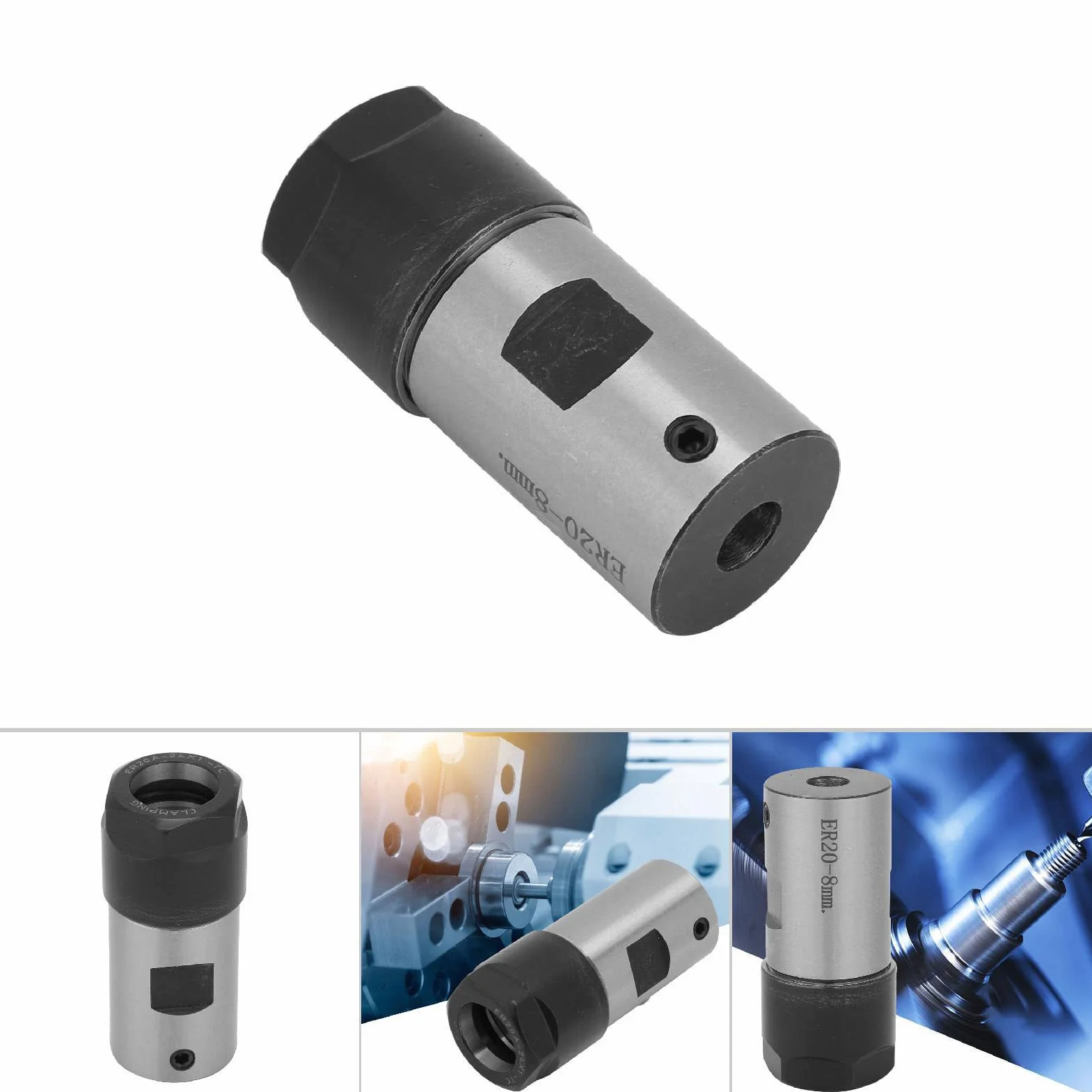Spannzangenblock C25-ER20-45L Rundspannzangenhalter 6mm / 8mm / 10mm / 12mm / 16mm für CNC-Drehspindelmotor-Klemmstange(8mm)