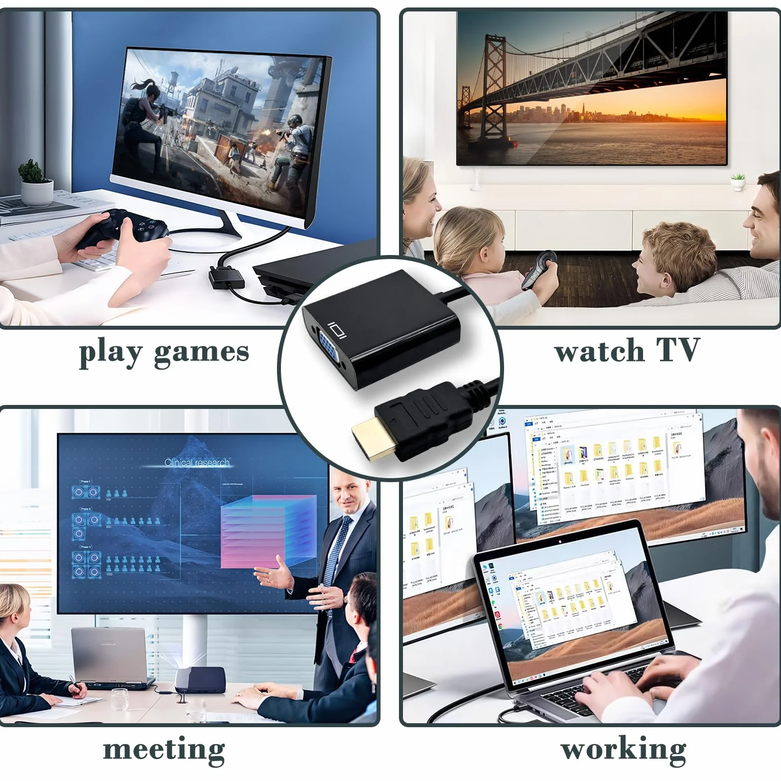 Przejściówka HDMI na VGA, konwerter jednokierunkowy do laptopa, monitora, projektora