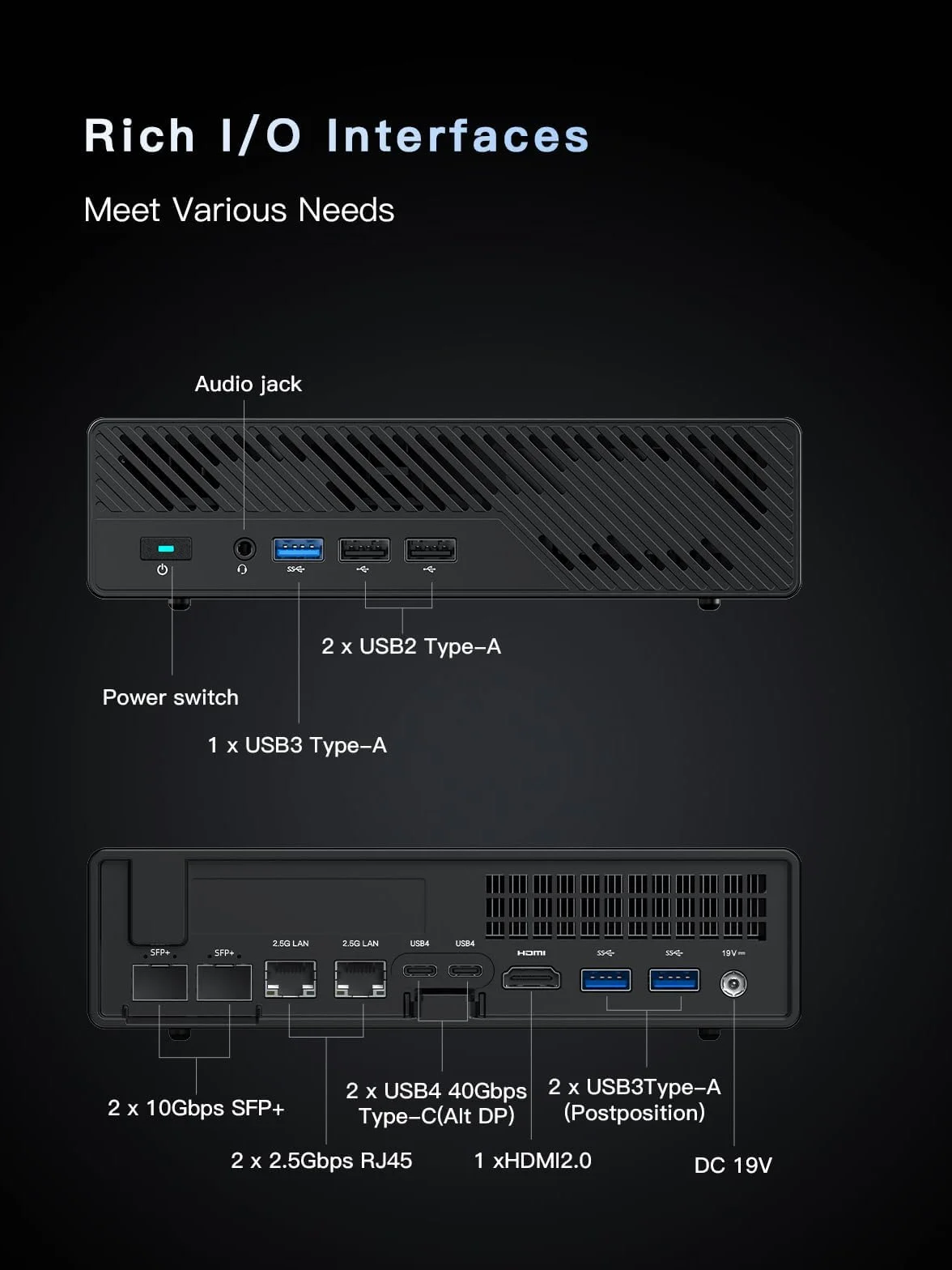 MINISFORUM MS-01 Mini Workstation Intel Core i9-12900H Mini PC 2x 10Gbps SFP+ 2x 2.5G RJ45 USB4 PCIe4.0x16