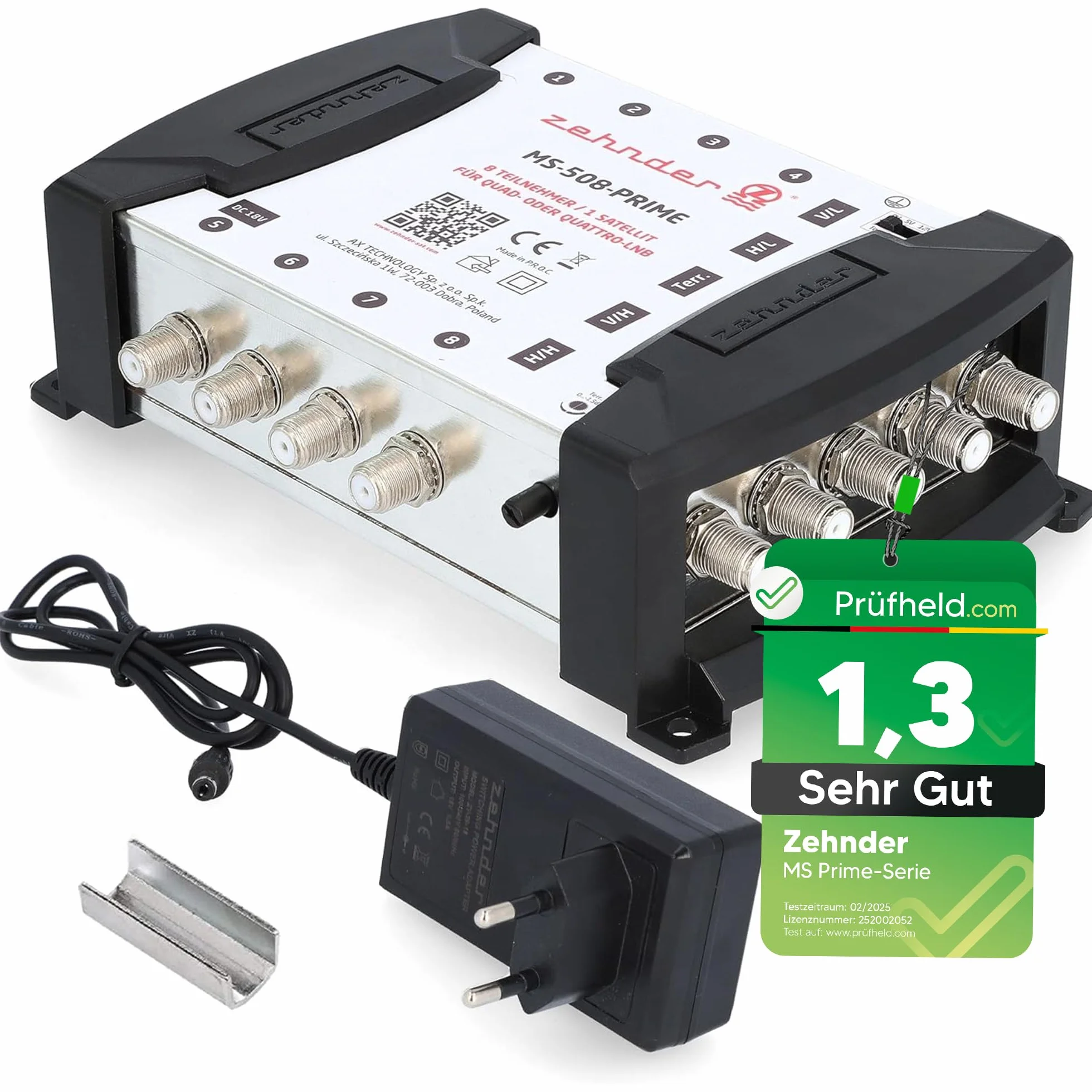 [ Test bardzo dobry] ZEHNDER 5/8 Multiprzełącznik do Quattro i Quad LNB, multiswitch dla 1 satelity i 8 odbiorników (TV, odbiornik satelitarny), rozdzielacz cyfrowej matrycy HD 4K, antena lustrzana