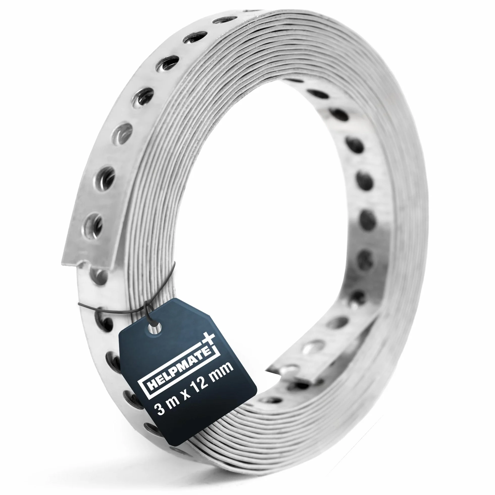 HELPMATE – Taśma perforowana o długości 3,0 m – stal ocynkowana sendzimir – szerokość 12 mm – grubość materiału 0,8 mm – wysokiej jakości ocynkowana – wytrzymała do budowy, warsztatu, projektów "zrób