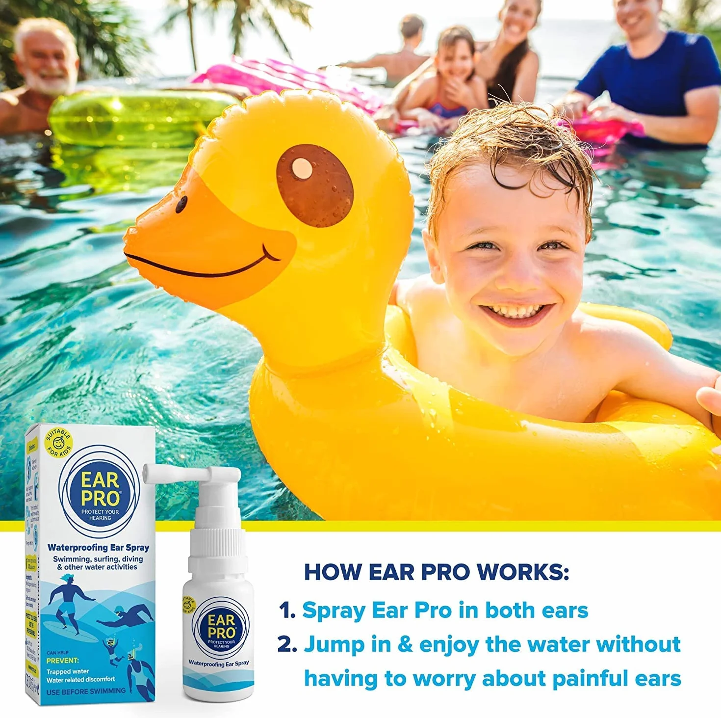 Ear Pro naturalny spray do uszu dla dzieci i dorosłych – łatwy w użyciu spray do uszu zapobiegający przedostawaniu się wody, dolegliwościom uszu i do ochrony słuchu (2 sztuki, 400 zastosowań)