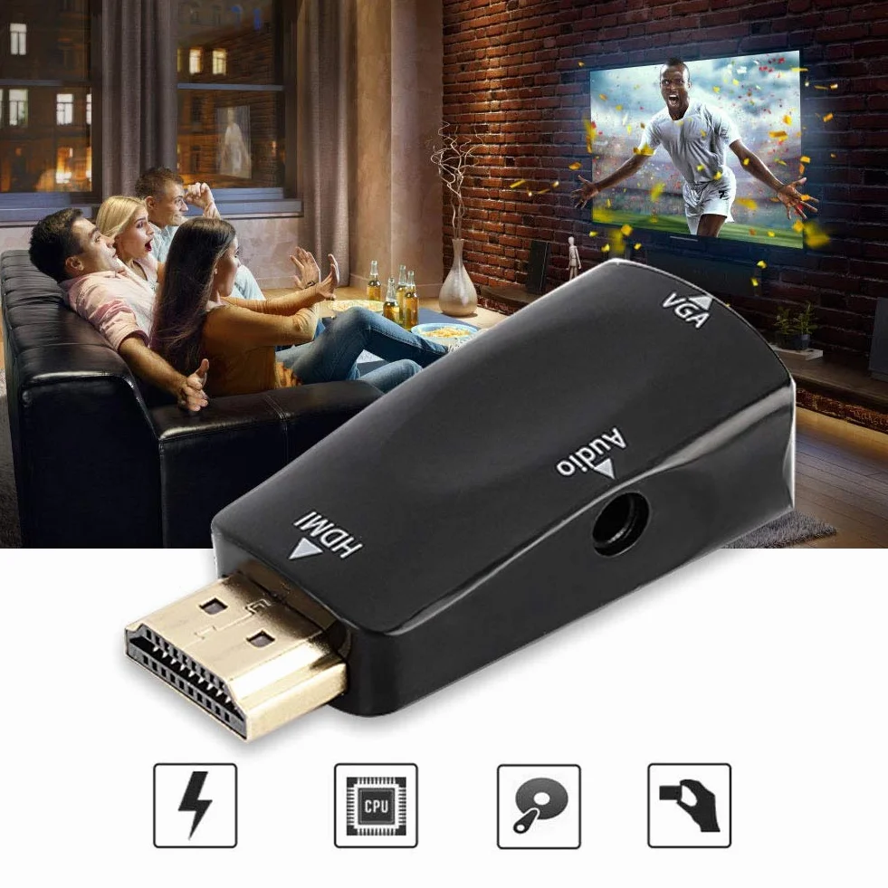 Adapter HDMI do VGA 1080P HDMI żeński na VGA żeński konwerter z kablem wyjściowym audio 3,5 mm (czarny)