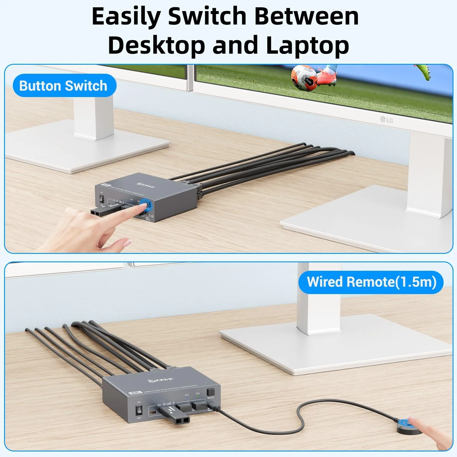 Przełącznik KVM USB C 2 Monitory 1 Laptop 1 Komputer 4K@60Hz HDMI Dual Monitor KVM Switch 2 Komputery 4 Porty USB 3.0