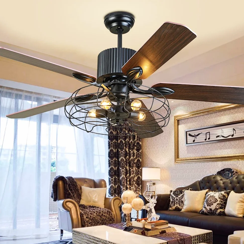 Wentylator Sufitowy Z Oświetleniem Zdalnego Sterowania Ściemnialny Wentylator E27 Wentylator Sufitowy Żyrandol LED Loft Wentylator Sufitowy Retro Industry Cichy Salon Sypialnia Jadalnia Timing