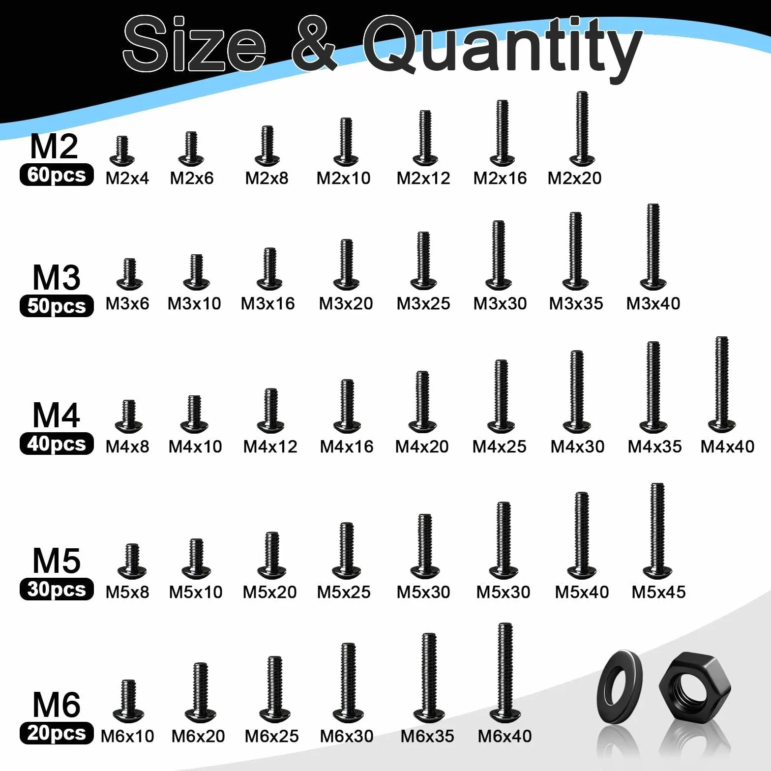 30 sztuk śrub z łbem soczewkowym M5 x 45 mm, z łbem sześciokątnym, ISO 7380, śruby sześciokątne, czarne, ze stali węglowej, śruby z łbem okrągłym z nakrętkami, podkładkami, kluczem imbusowym