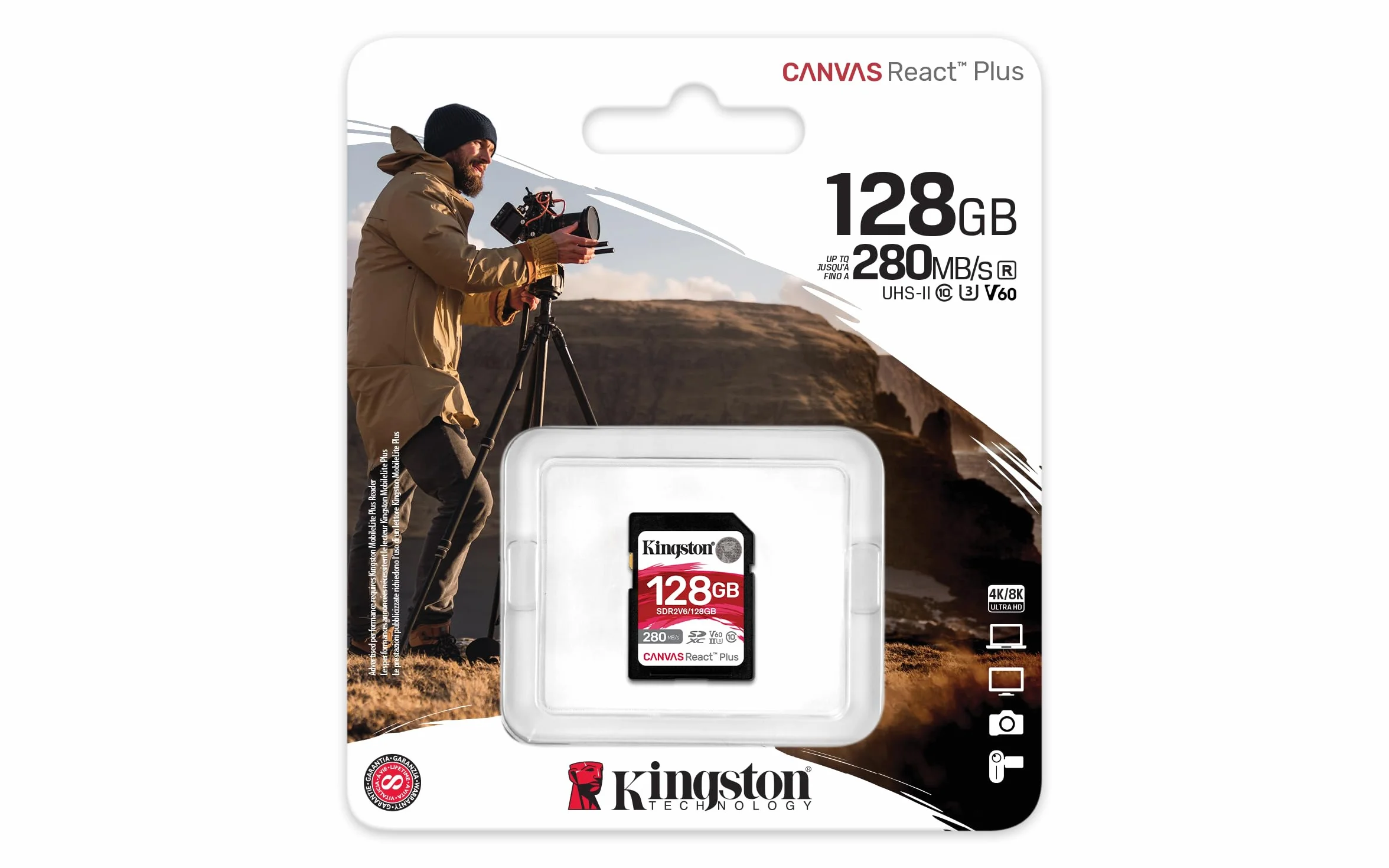 Kingston Canvas React Plus V60 SD 128 GB SDXC UHS-II karta pamięci 280R/100W U3 V60