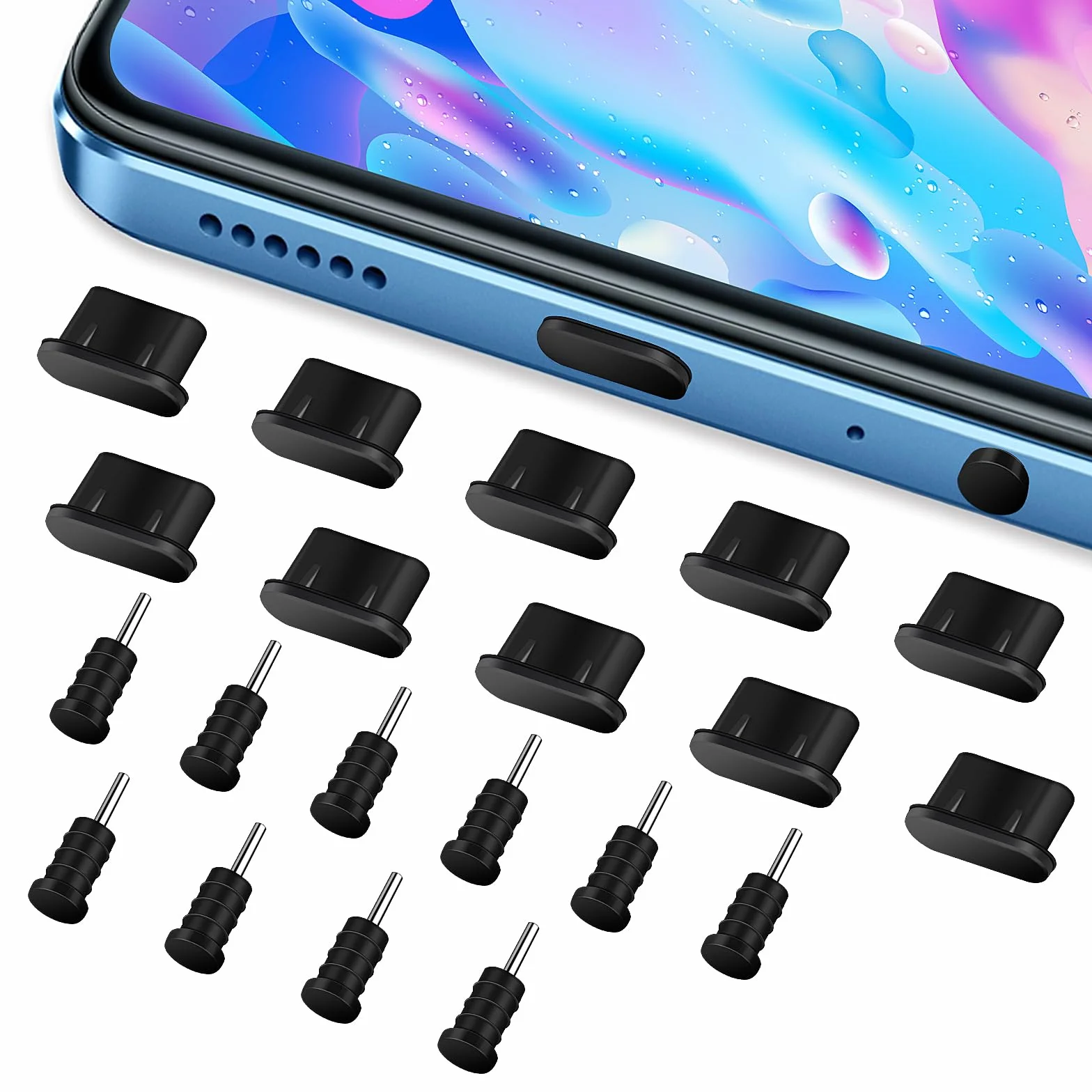 Giantree Zestaw wtyczek przeciwpyłowych USB C silikonowy czarny 20 szt.