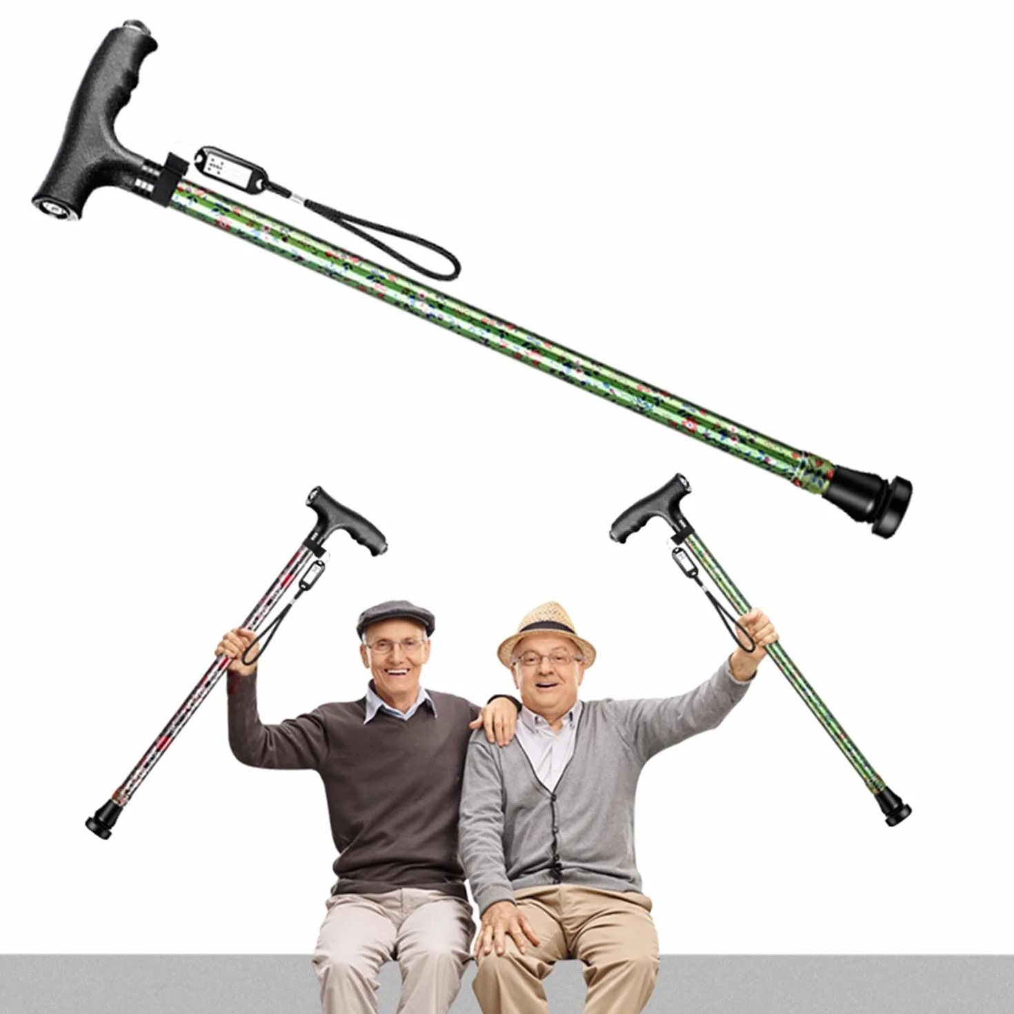 Laska spacerowa z oświetleniem LED, 10 poziomów regulacji wysokości, kule ortopedyczne, ergonomiczne uchwyty, wygodny uchwyt i odporność na zużycie, z wytrzymałymi antypoślizgowymi gumowymi nóżkami,
