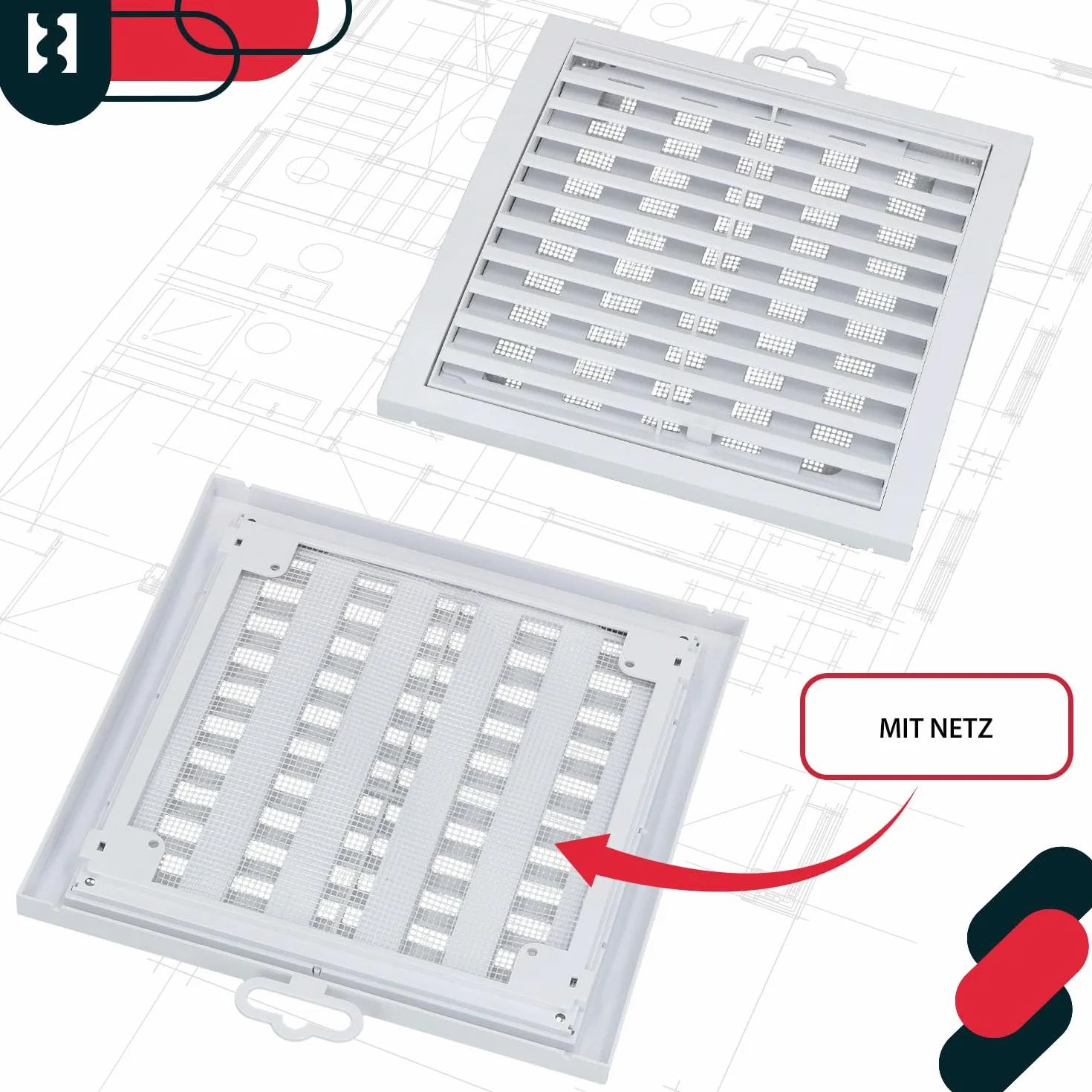 KOTARBAU® Kratka Kwadratowa Zamykana z siatką Biała Plastik 200 mm x 200 mm