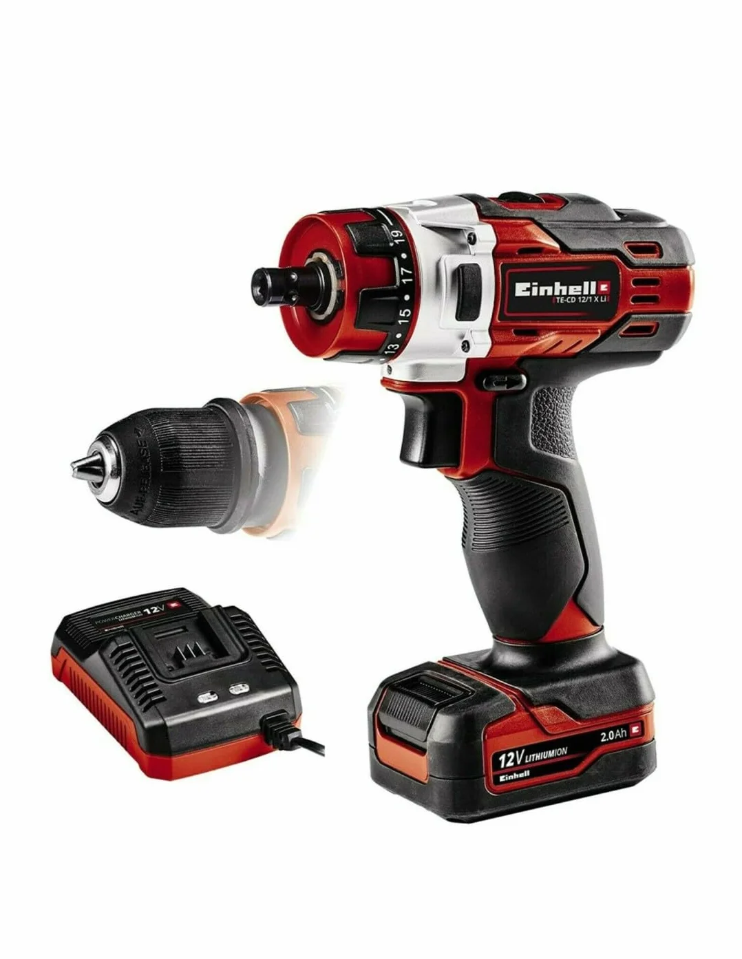Einhell TE-CD 12/1 X-Li wiertarka akumulatorowa (1x 2,0 Ah) Dodatkowy uchwyt wiertarki