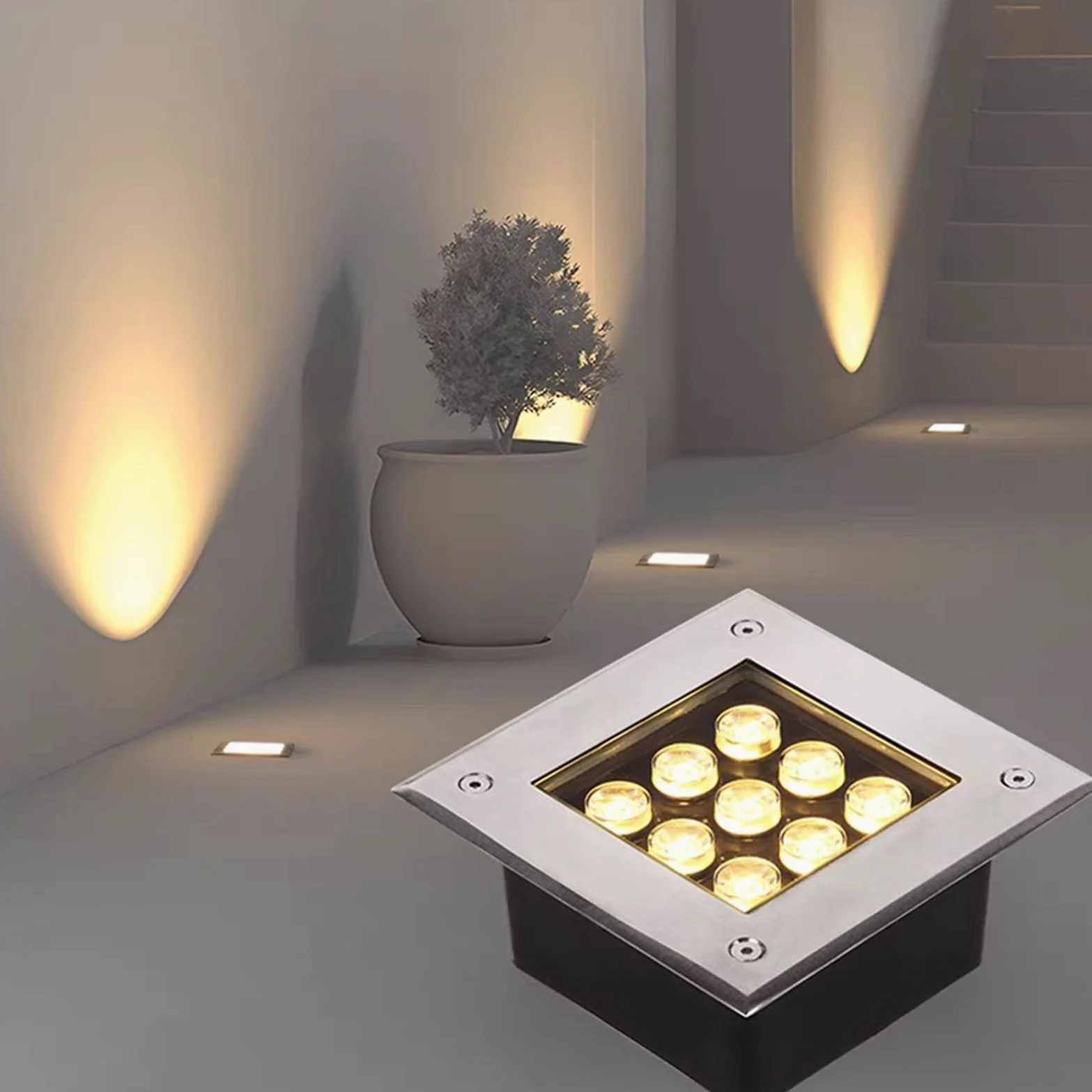 Kwadratowy reflektor LED do ogrodu - zewnętrzna lampa wpuszczana, wodoodporna IP67, oświetlenie ścienne i podłogowe niskiego napięcia 12 V (niebieskie światło, 12 W)