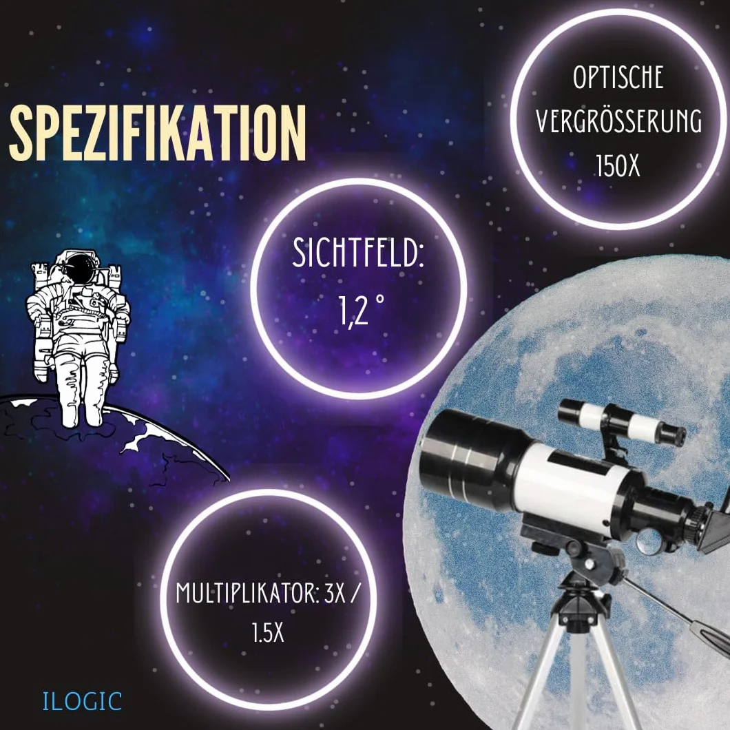 iLogic Teleskop astronomiczny F30070M 18-180x Barlow X3 refraktor