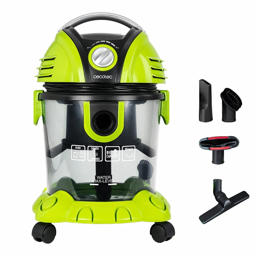 Cecotec Wet&Dry T bezworkowy odkurzacz stałych i płynnych 1200 W, 7 metrów radia działania, pojemność 15 l, filtr HEPA i filtr wody, regulator mocy, dmuchawa, 5 akcesoriów