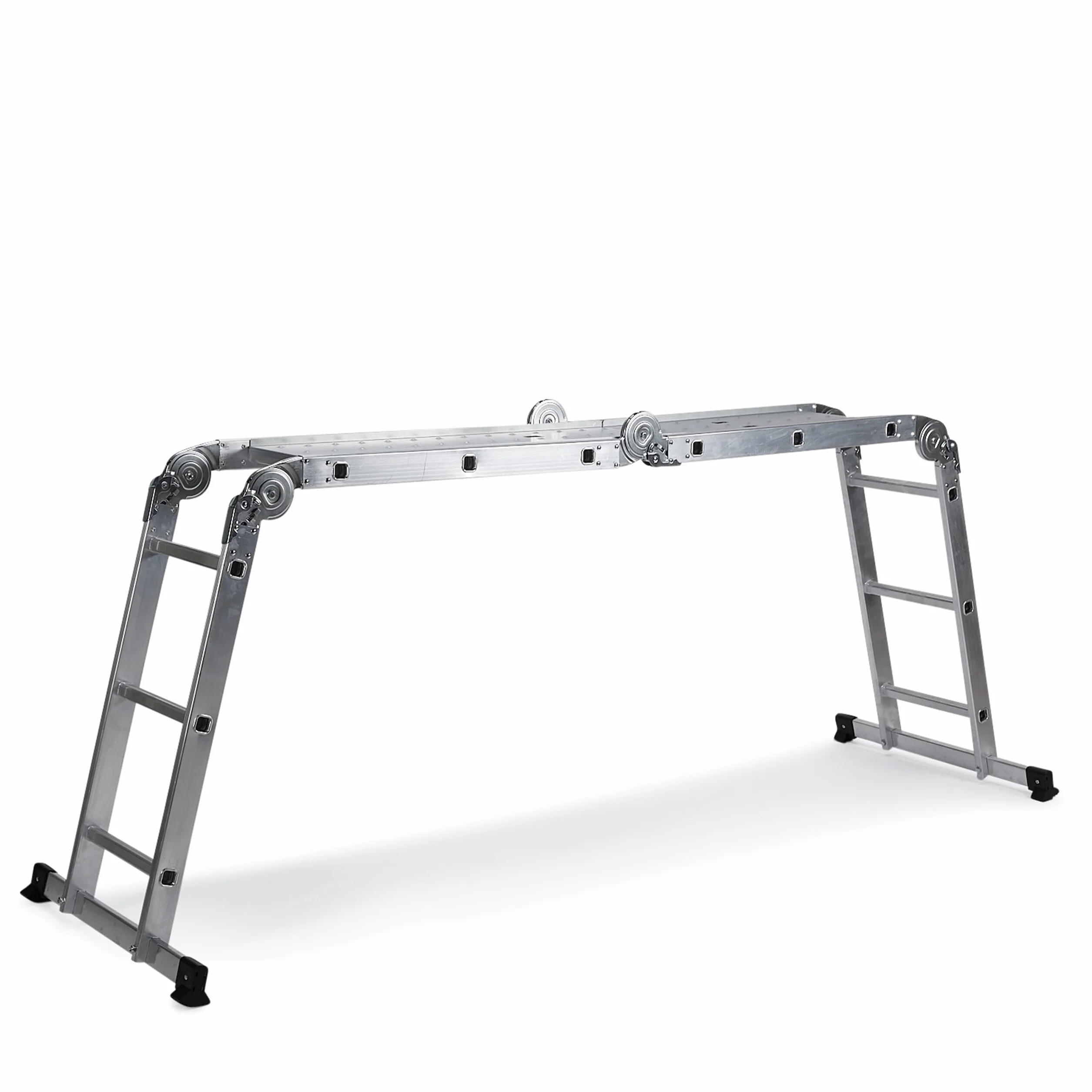 hjh OFFICE 12-stopniowa drabina wielofunkcyjna z 2 płytami rusztowania z litego aluminium W3 srebrna 345 cm Maksymalne obciążenie 150 kg 801202