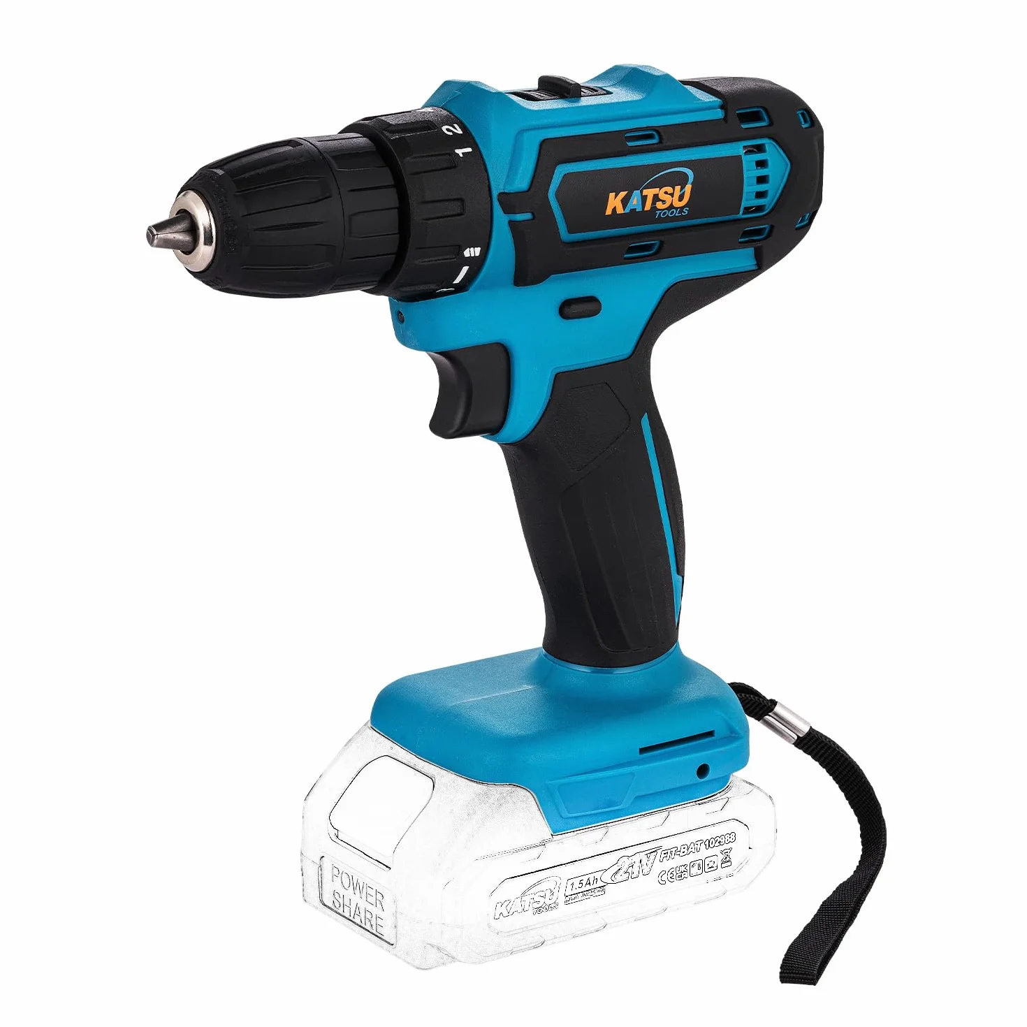 KATSU FIT-BAT 21V wiertarko-wkrętarka akumulatorowa 21 V, uchwyt zaciskowy 10 mm, 2-biegowa przekładnia, lampka LED, idealna do majsterkowania w domu i ogrodzie, bez akumulatora i ładowarki (gamme