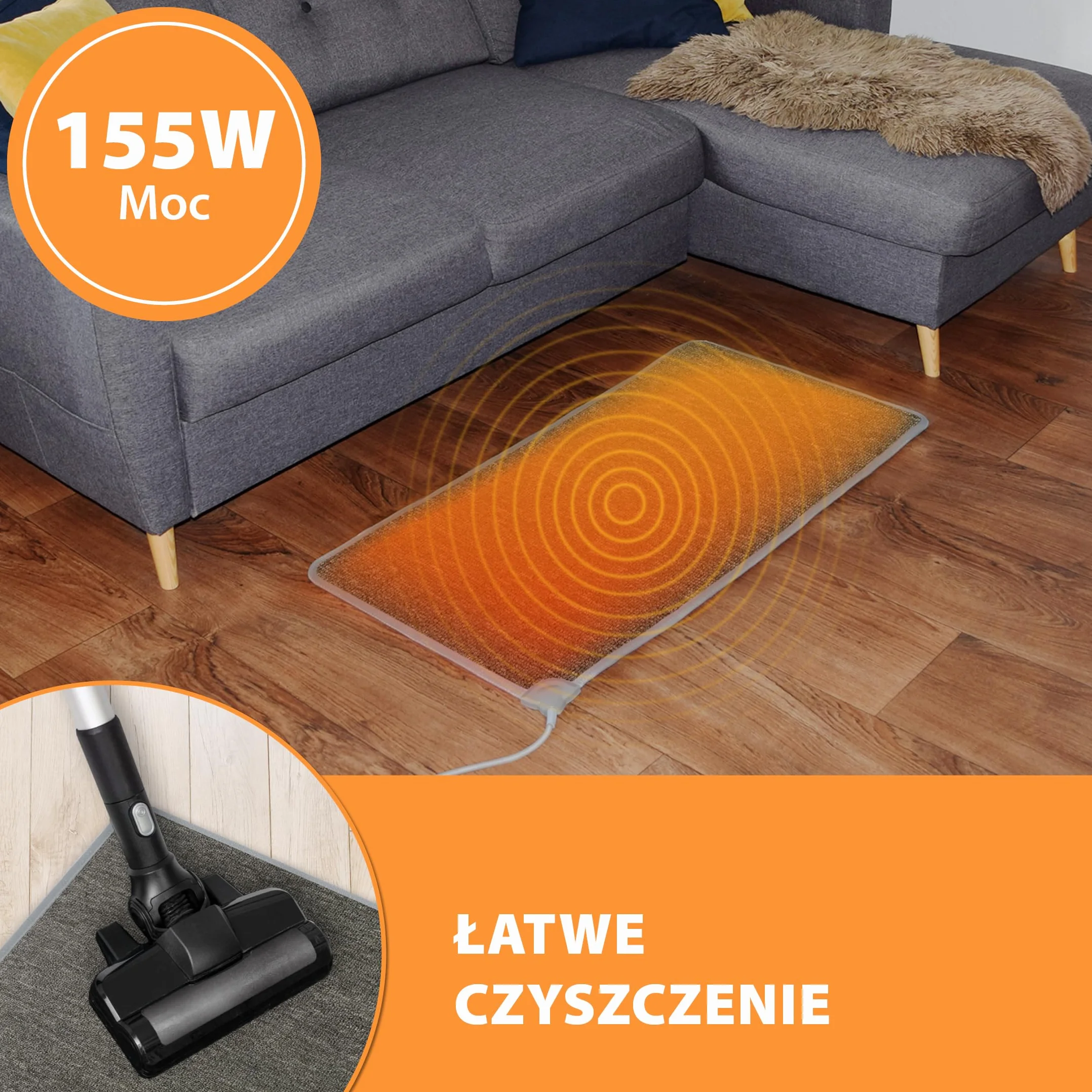 Mata grzewcza na podczerwień Mi-Heat Warm Feet 50x55cm / 55x80cm / 55x110cm szara/antracytowa - ok. 40°C - z regulatorem, funkcją timera, podłogowa, 230V, pętelkowa powierzchnia dywanowa (55x110cm)