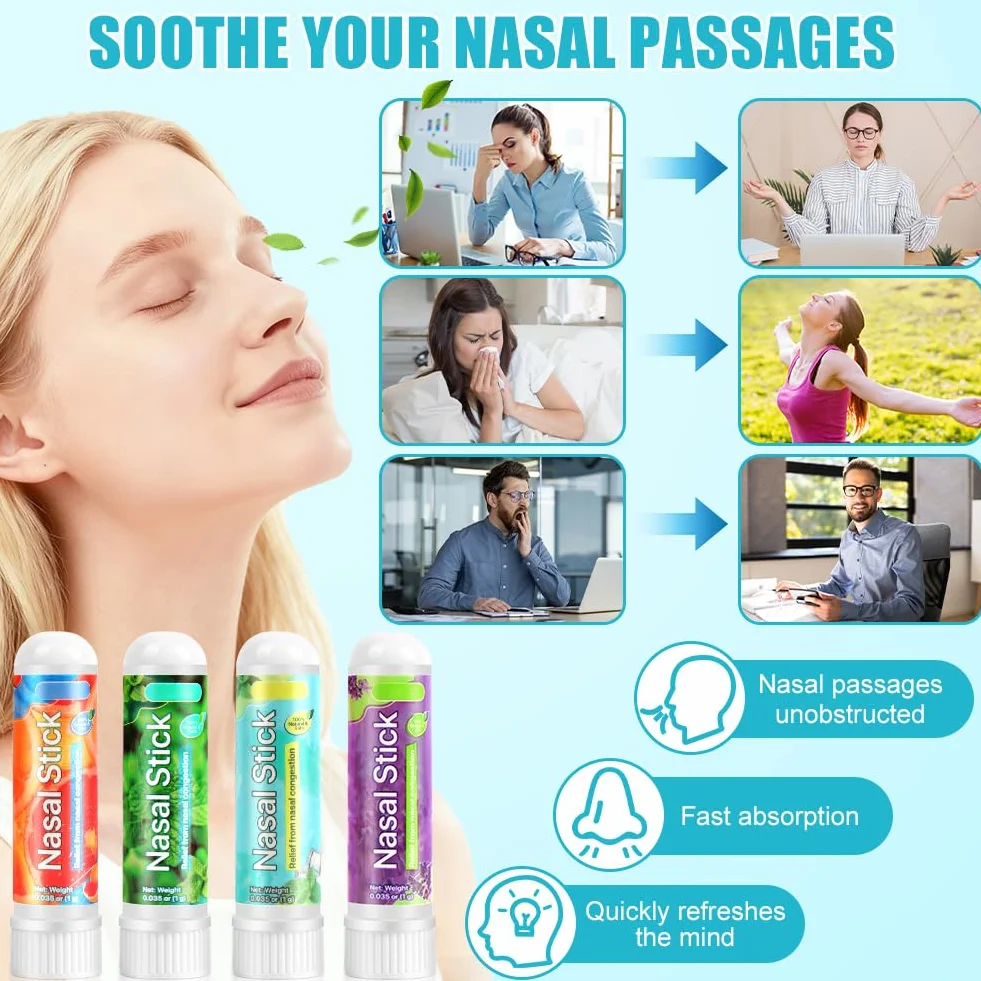 AUYAO Pałeczki zapachowe do nosa, 4 szt., miętowa aromaterapia, Energy Stick w sztyfcie, do szybkiej pomocy przy przeziębieniu, zatkaniu nosa, energii i koncentracji, do pracy, na studia, w podróży