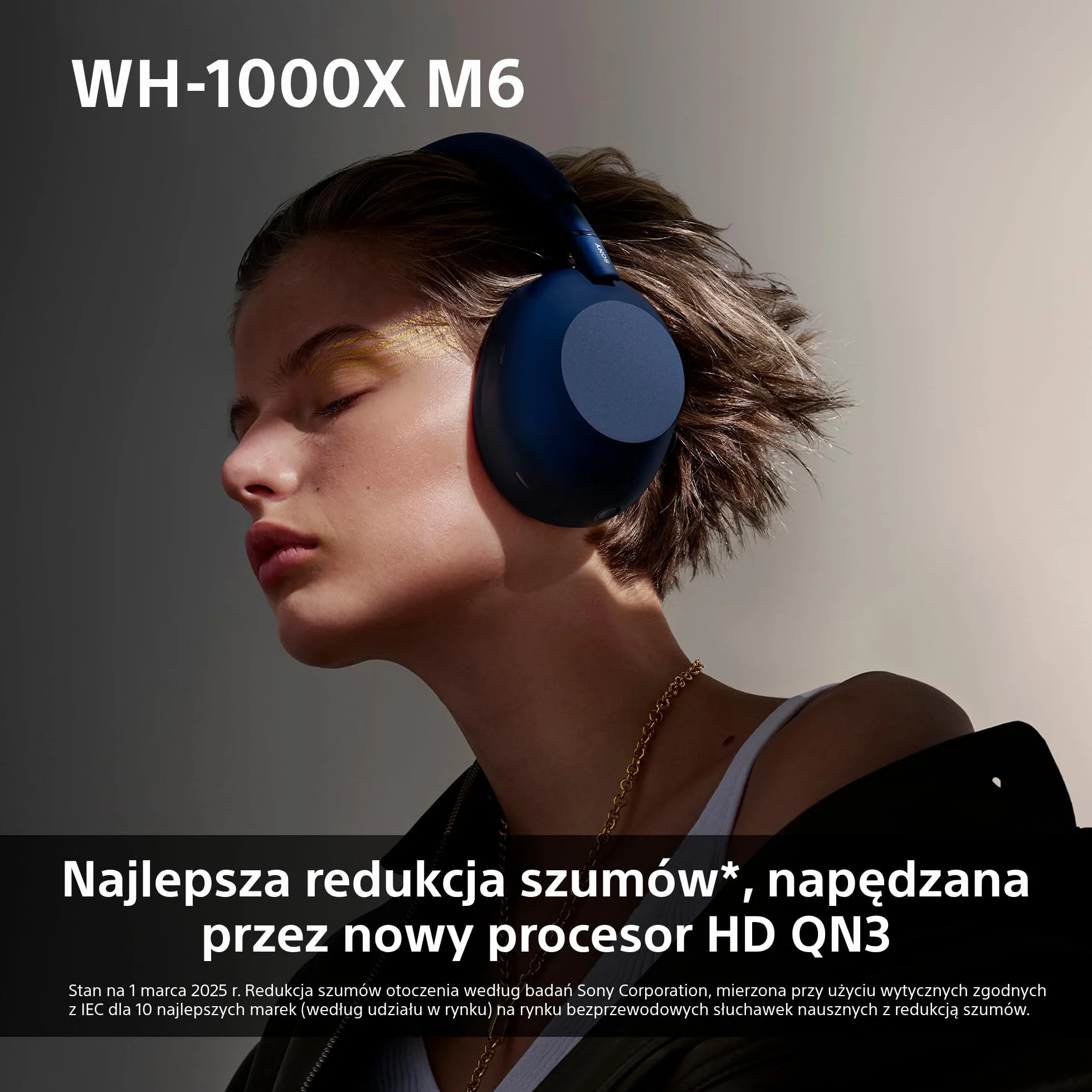 SONY WH-1000XM6 Flagowe bezprzewodowe słuchawki nauszne z redukcją szumów, wyjątkowy dźwięk Hi-Res, najwyższy komfort, składana konstrukcja, wytrzymałe etui, akumulator 30 HR, iOS i Android -granatowe