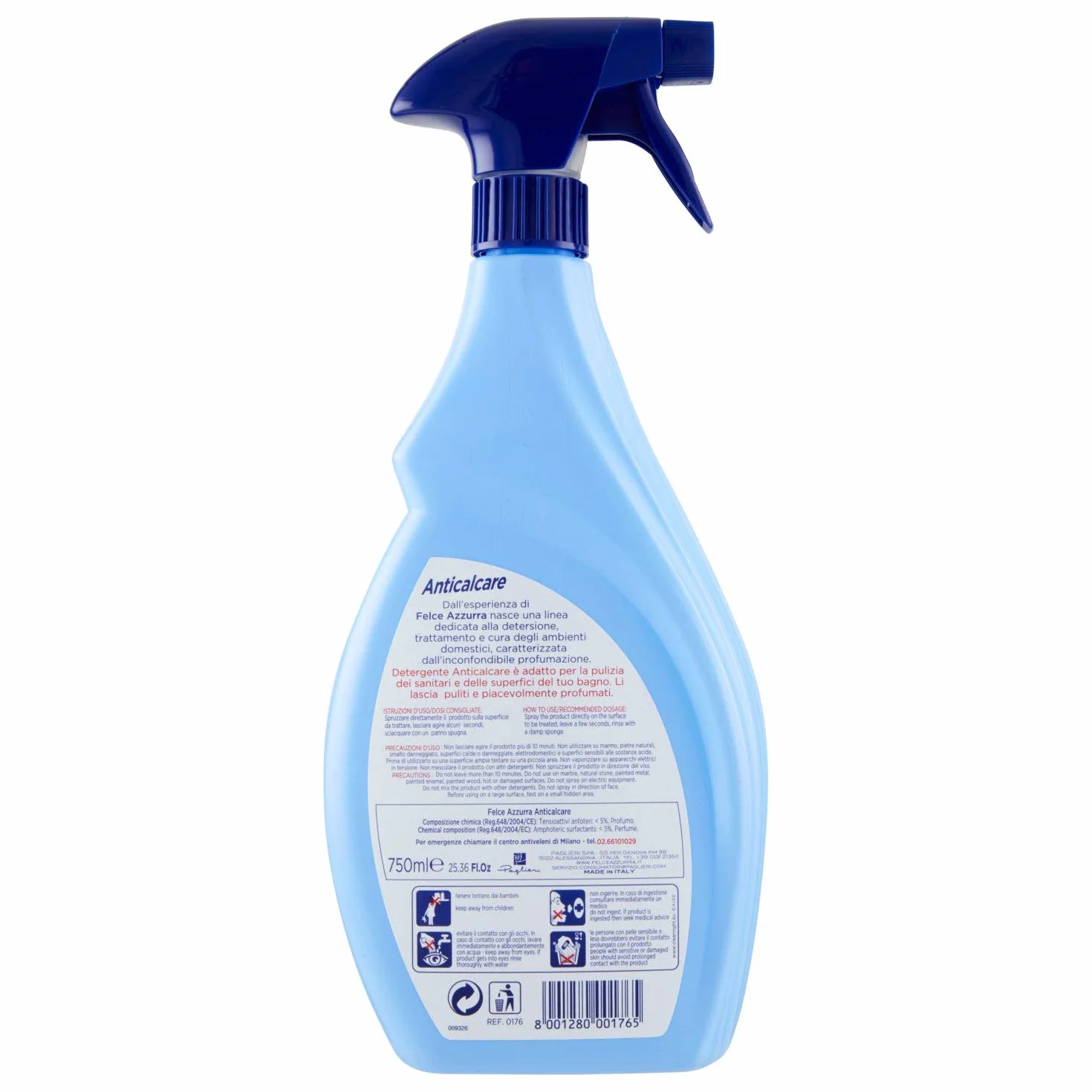 FELCE AZZURRA Płyn, Odkamieniacz w sprayu do czyszczenia łazienki, 750ml
