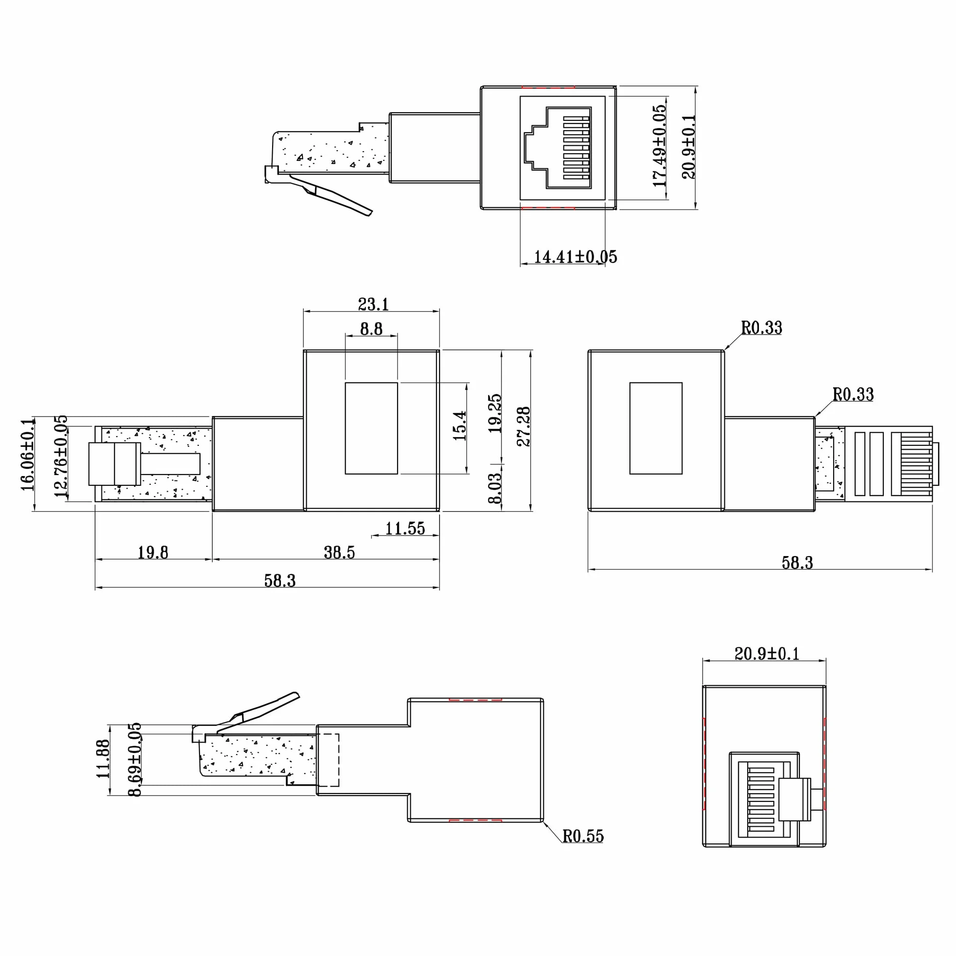 InLine RJ45 Adapter Cat.6A, wtyczka RJ45 / gniazdo, 90° zagięty w lewo