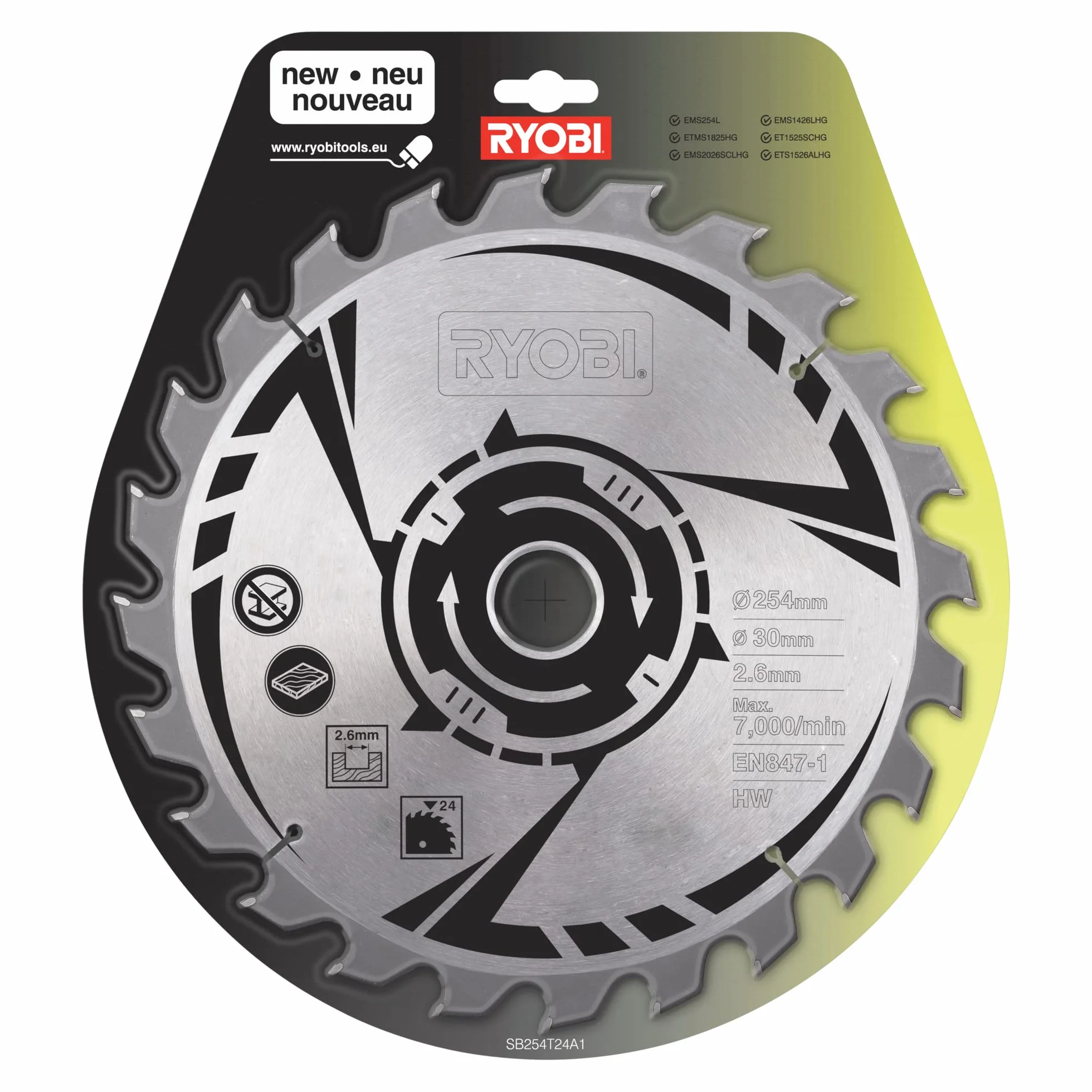 Ryobi Tarcza Widiowa 254 mm z 24 Zębami z Węglików Spiekanych, SB254T24A1