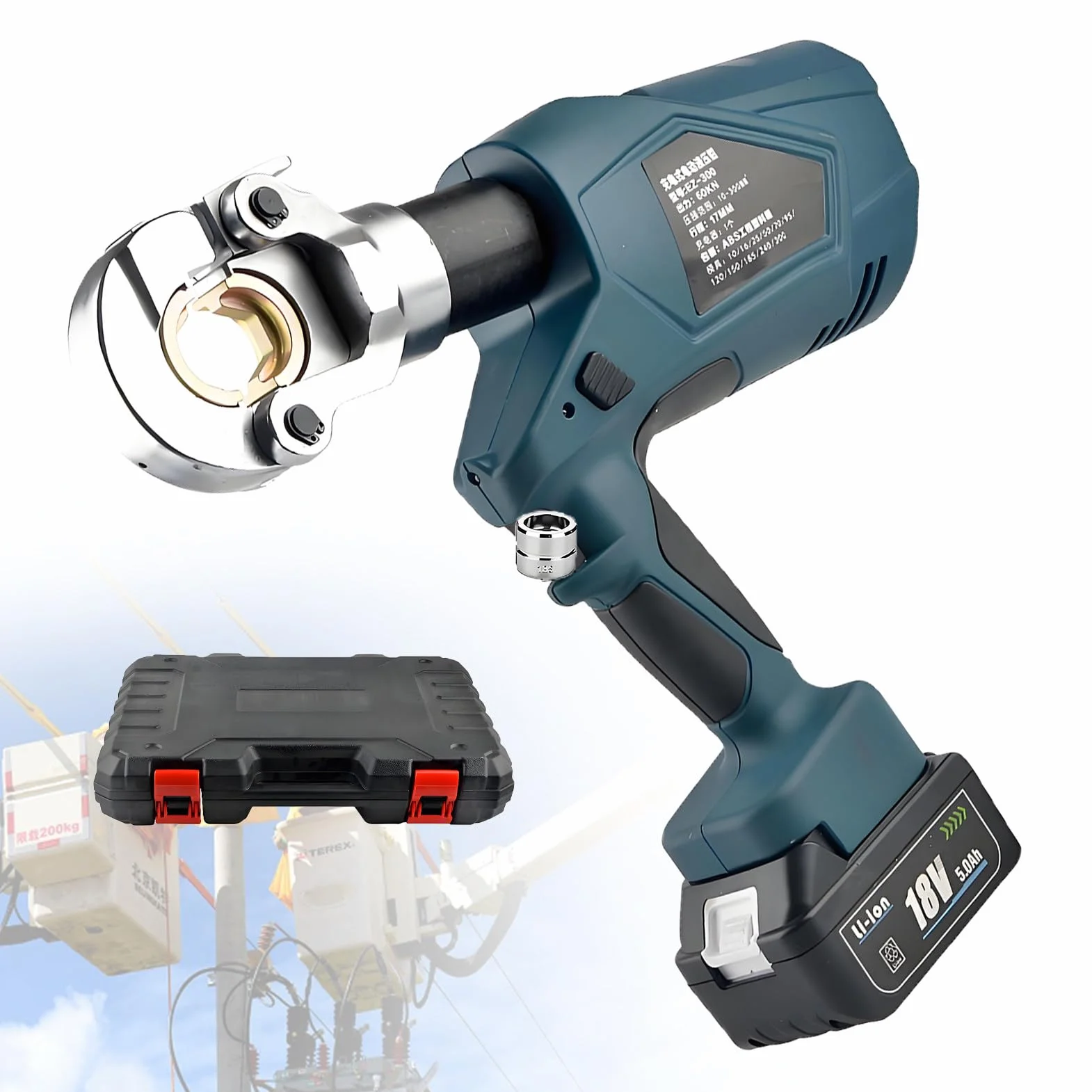 Elektryczno-Hydrauliczne Narzędzie do Zaciskania Końcówek Kablowych Akumulatorowe Zaciskarki Miedziane i Aluminiowe Zaciskarka Zasilana Akumulatorowo z Matrycami I 2 Bateriami EZ300