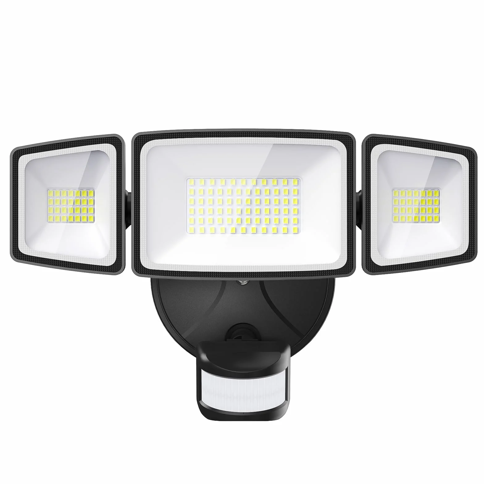 Onforu Reflektor LED z czujnikiem ruchu, zewnętrzny, 55 W, 5000 lm, z 3 regulowanymi głowicami, 6500 K, zimna biel, IP65, wodoszczelny, do garażu, ogrodu, na podwórko