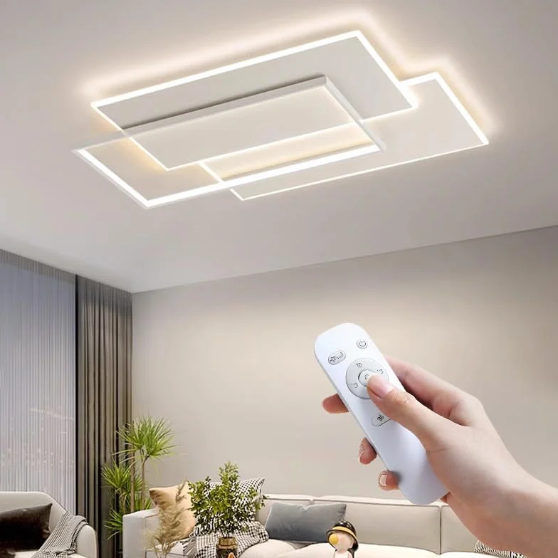 Nowoczesna lampa sufitowa LED do salonu, dekoracja wnętrz do domu, pilot zdalnego sterowania, sypialnia dziecięca, lampa do jadalni (czarna 90 x 60 cm, biała)