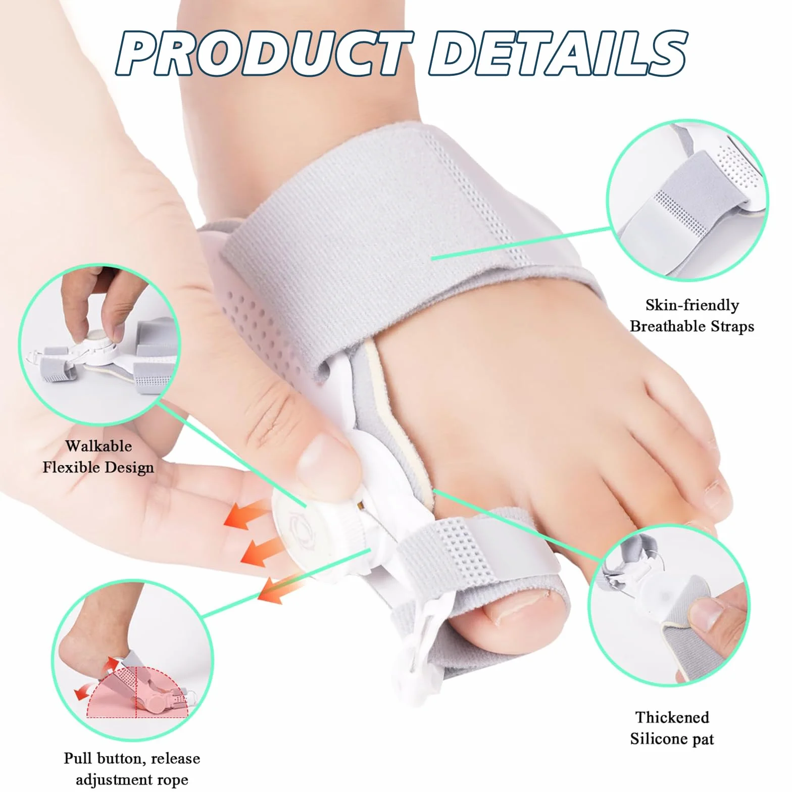 Moguri Buty korekcyjne hallux Valgus, korektor bunion dla dużych palców, z regulowanym guzikiem i ortopedycznym prostownikiem palców, szyna na hallux valgus dla obu stóp