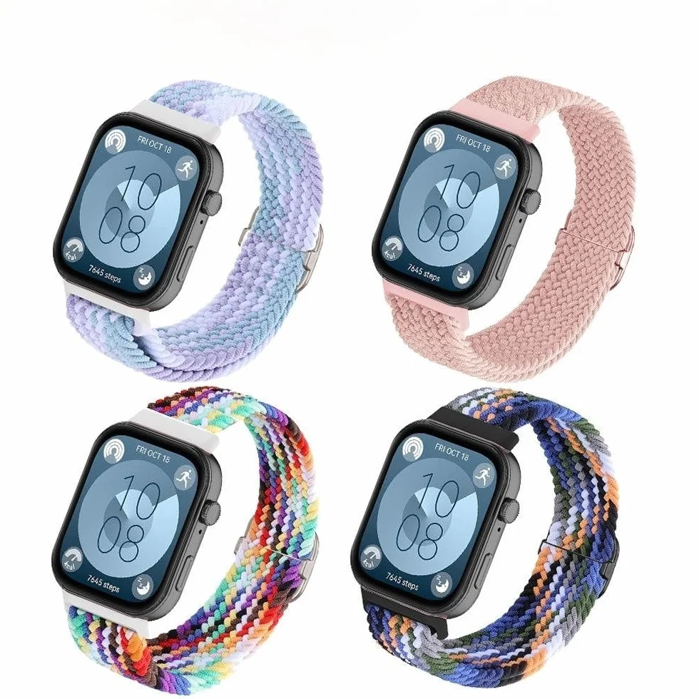 Pleciony pasek zastępczy, kompatybilny z Huawei Watch Fit 3/Watch Fit 4/Fit4 Pro, elastyczny, nylonowy, akcesoria, miękki materiał, pasek do zegarka dla kobiet i mężczyzn
