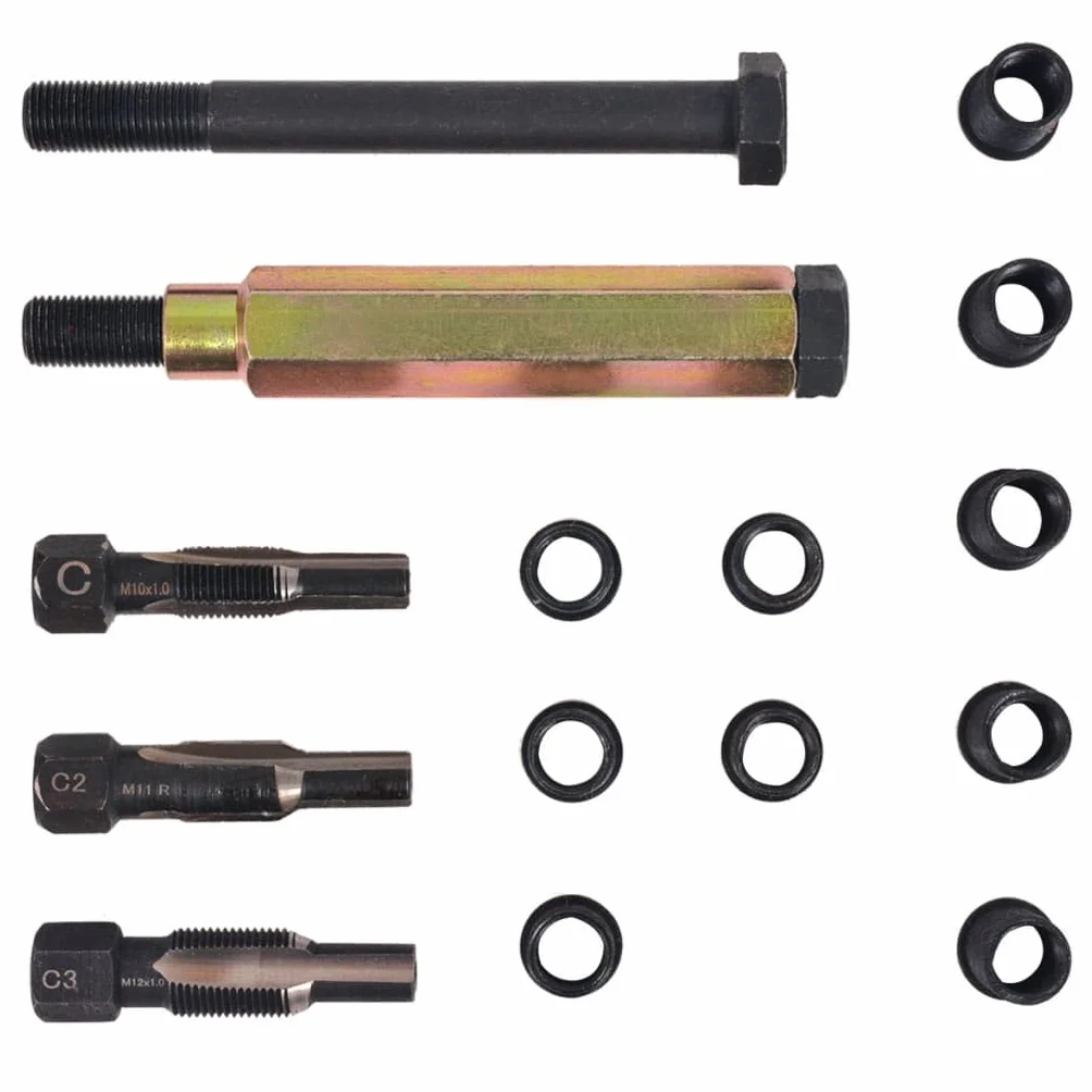 15-częściowy zestaw naprawczy do świec żarowych M10 x 1,0 mm ze stali węglowej i stopu stali, z metalową kasetą do samochodu, samochodu, warsztatu, napraw, konserwacji, montażu, demontażu