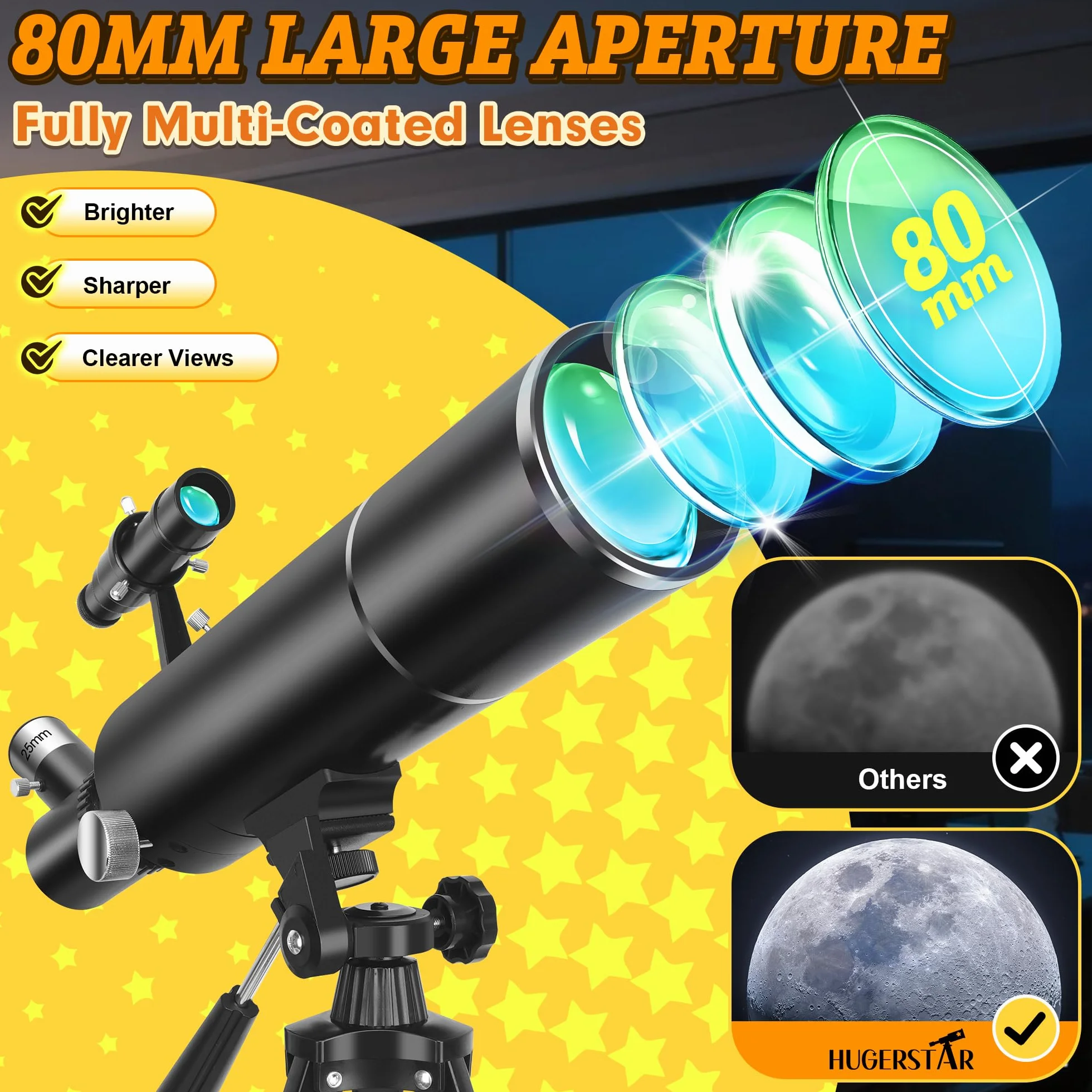 Teleskop, profesjonalny teleskop astronomiczny dla dorosłych, 80/500mm astronomiczny teleskop refrakcyjny dla dzieci i początkujących z statywem, adapterem do telefonu – idealny do