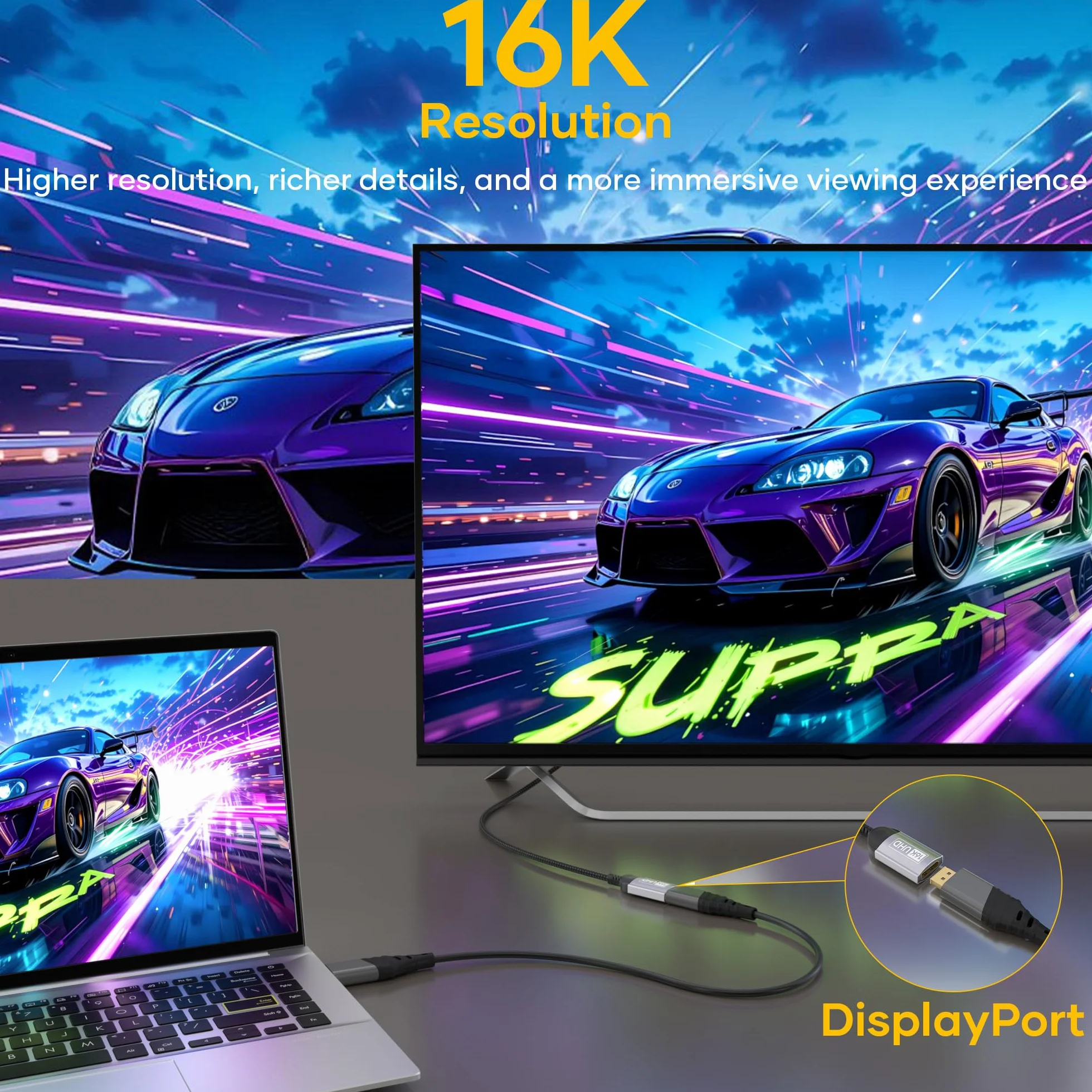 Kabel DisplayPort 2.1 16K 1 m 80 Gb/s HDR FreeSync G-Sync DSC 1.2a HDCP 2.2