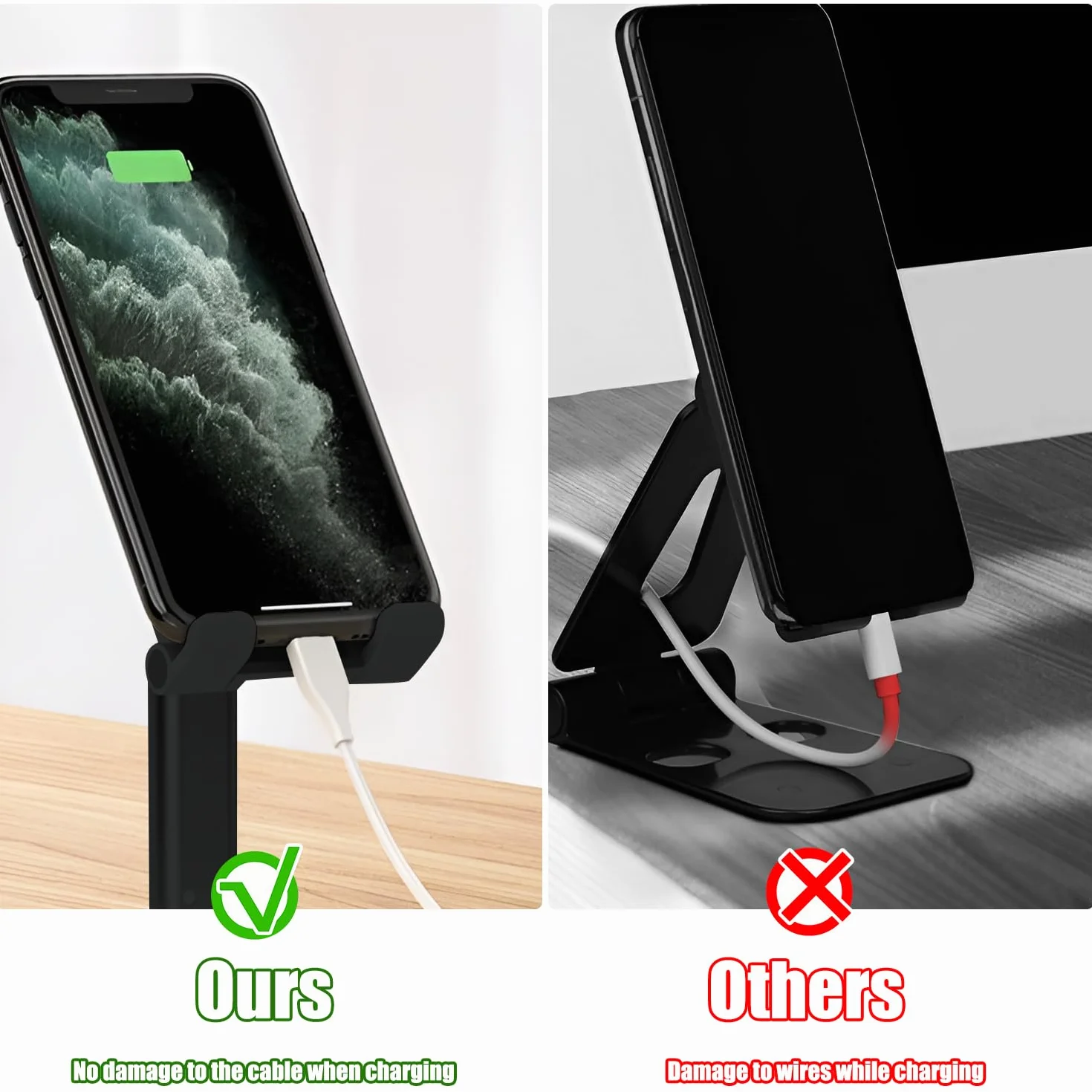 Regulowany uchwyt na telefon komórkowy stołowy, składany stojak, czarny