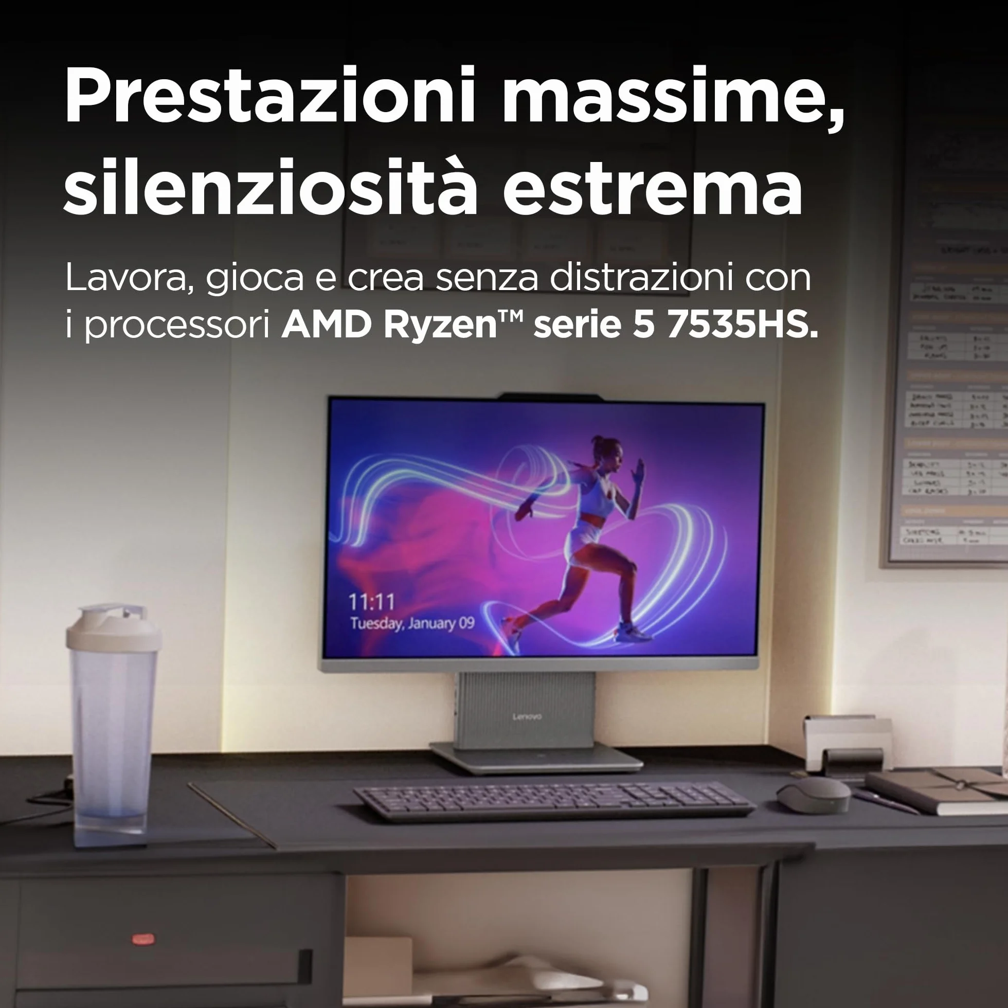 Lenovo IdeaCentre All-In-One 27" FHD AMD Ryzen 5 7535HS 512GB SSD 16GB RAM WiFi 6 Windows 11