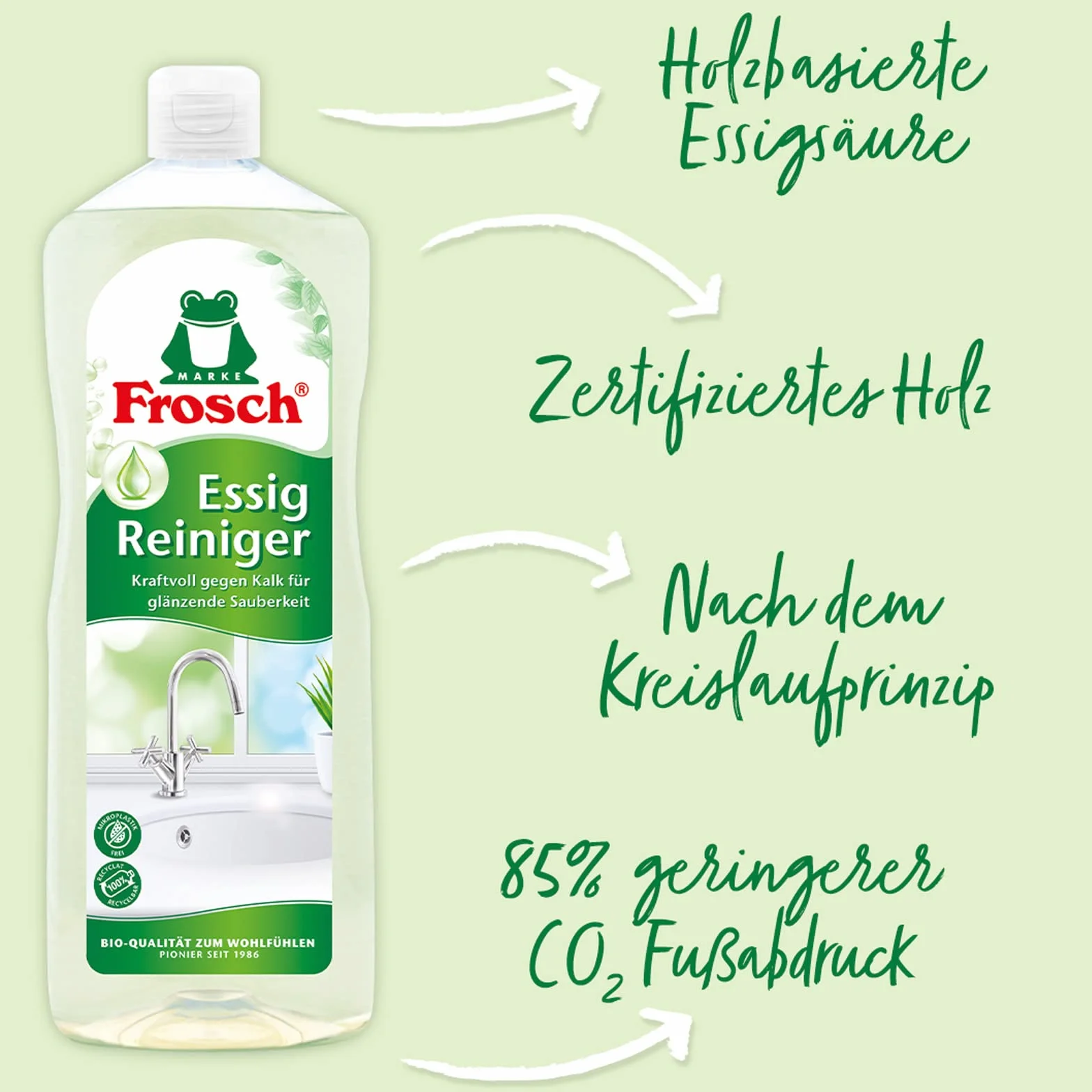Frosch Środek czyszczący do octu, uniwersalny środek czyszczący do usuwania kamienia, plam z wody i resztek mydła do kuchni, łazienki i WC, 1 opakowanie (1 x 1000 ml)