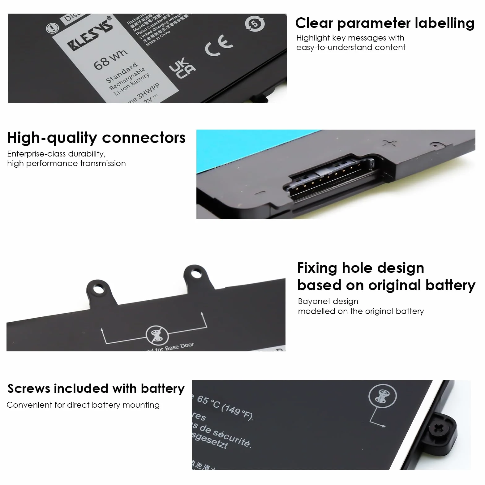 BLESYS 3HWPP Bateria do Dell Latitude 5401 5411 5410 5501 5510 5511 Series do Inspiron 7706 7500 7506 Series do Precision 3541 3550 3551 Series (15.2V, 68Wh)