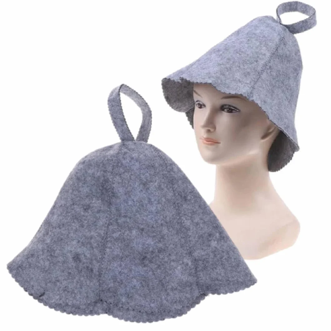 Czapka do sauny filcowa ochronna kapelusz dzwon, Sauna do kąpieli dla kobiet krawat do sauny dzwon głowy do zawieszenia w łazience pętli suchej pokrywy i ochrony filcu akcesoria do kapeluszy